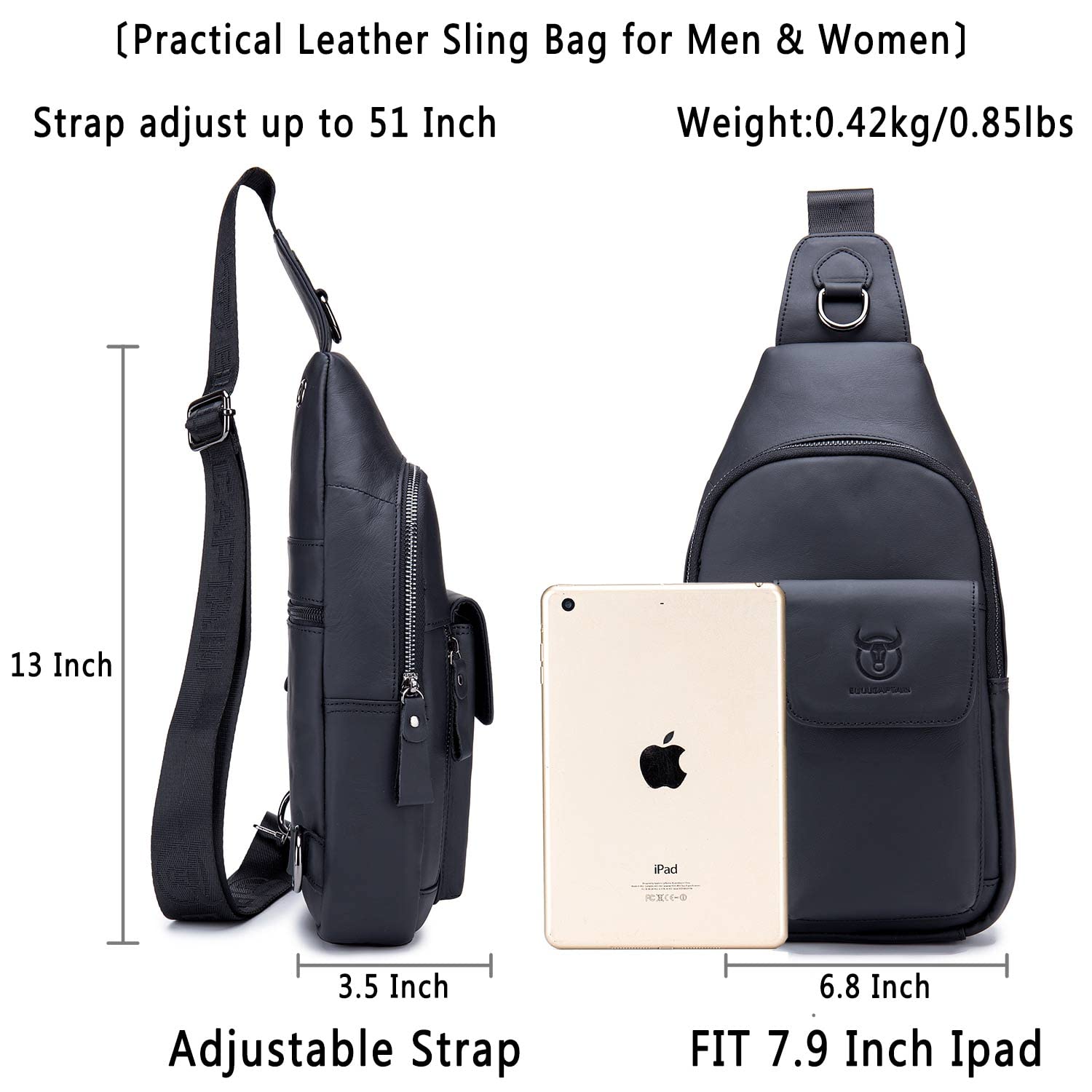 BULLCAPTAIN Men's Genuine Leather Crossbody Bag - Stylish Shoulder Sling Bag for Travel, Hiking & Everyday Use - Durable Casual Chest Bag & Daypack for Work, Commuting & Outdoor Adventures