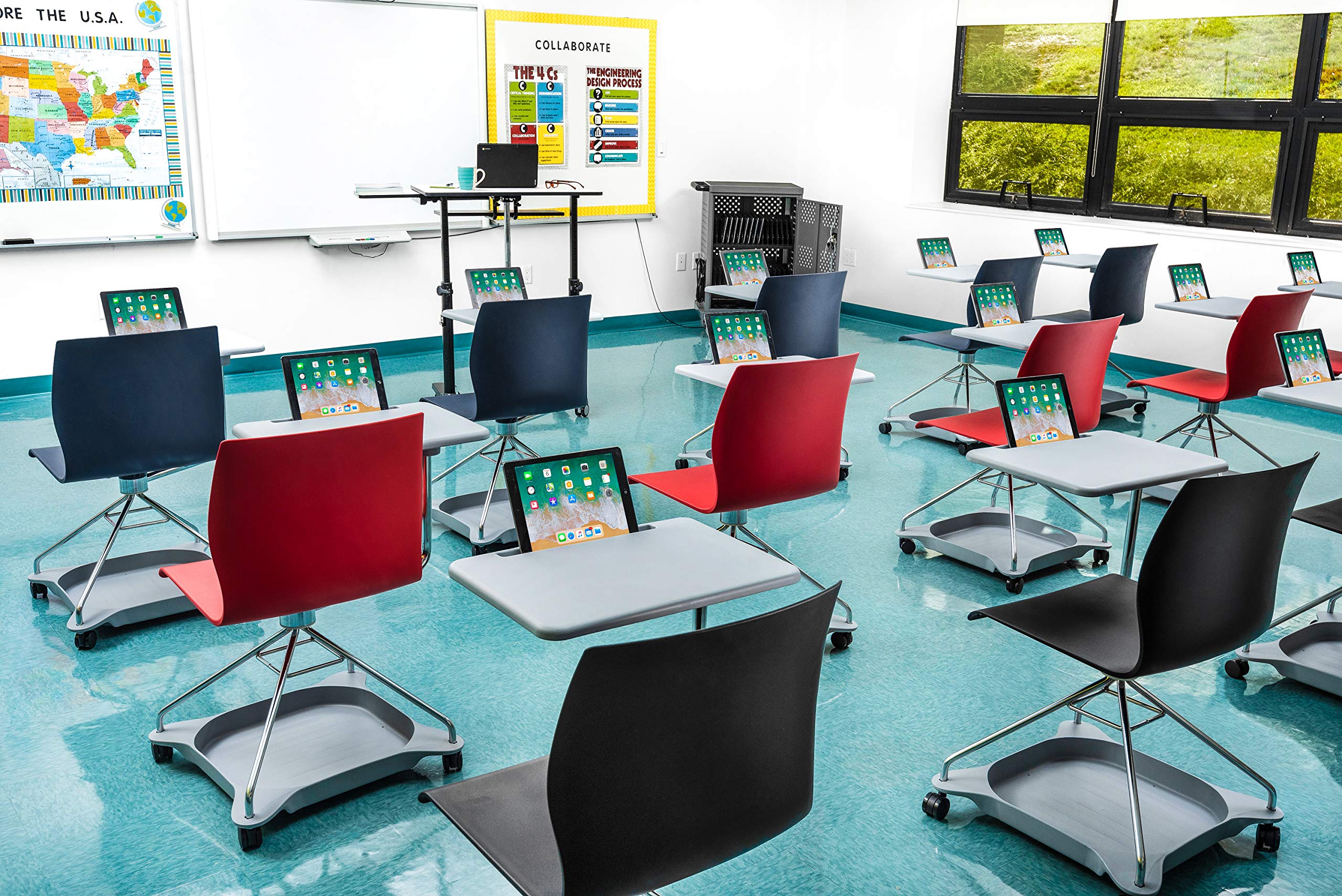 National Public Seating Mobile Chair with Tablet Arm & Storage - Black | Rolling Office Chair with Writing Surface & Storage Compartment | Perfect for Conference Rooms, Classrooms & Waiting Areas