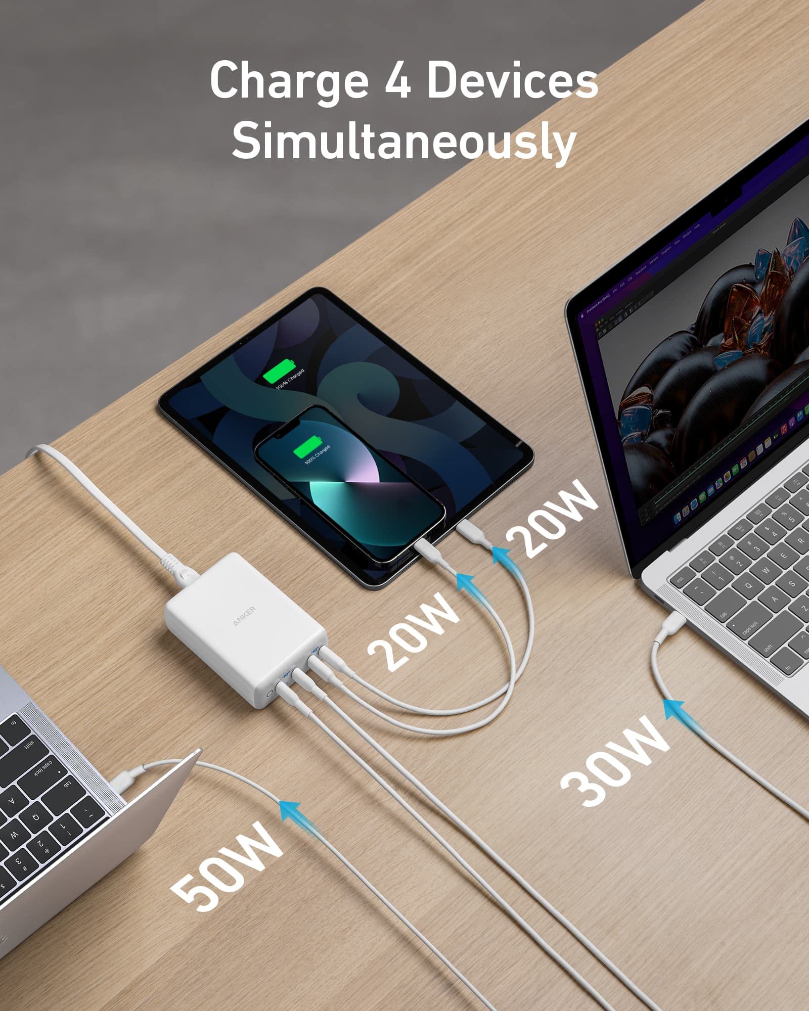 Anker USB C 120W 4-Port Fast Charger - PowerPort III Charging Station for MacBook Pro/Air, iPhone 15/14/13 Series, Galaxy, Pixel, iPad - Compact Desktop Charger for Home, Office & Travel