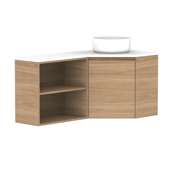 ADP Glacier Lite Corner Vanity with Twin Wall-Hung Doors and Shelves - Cherry Pie Top Finish for Bathroom or Bedroom Storage
