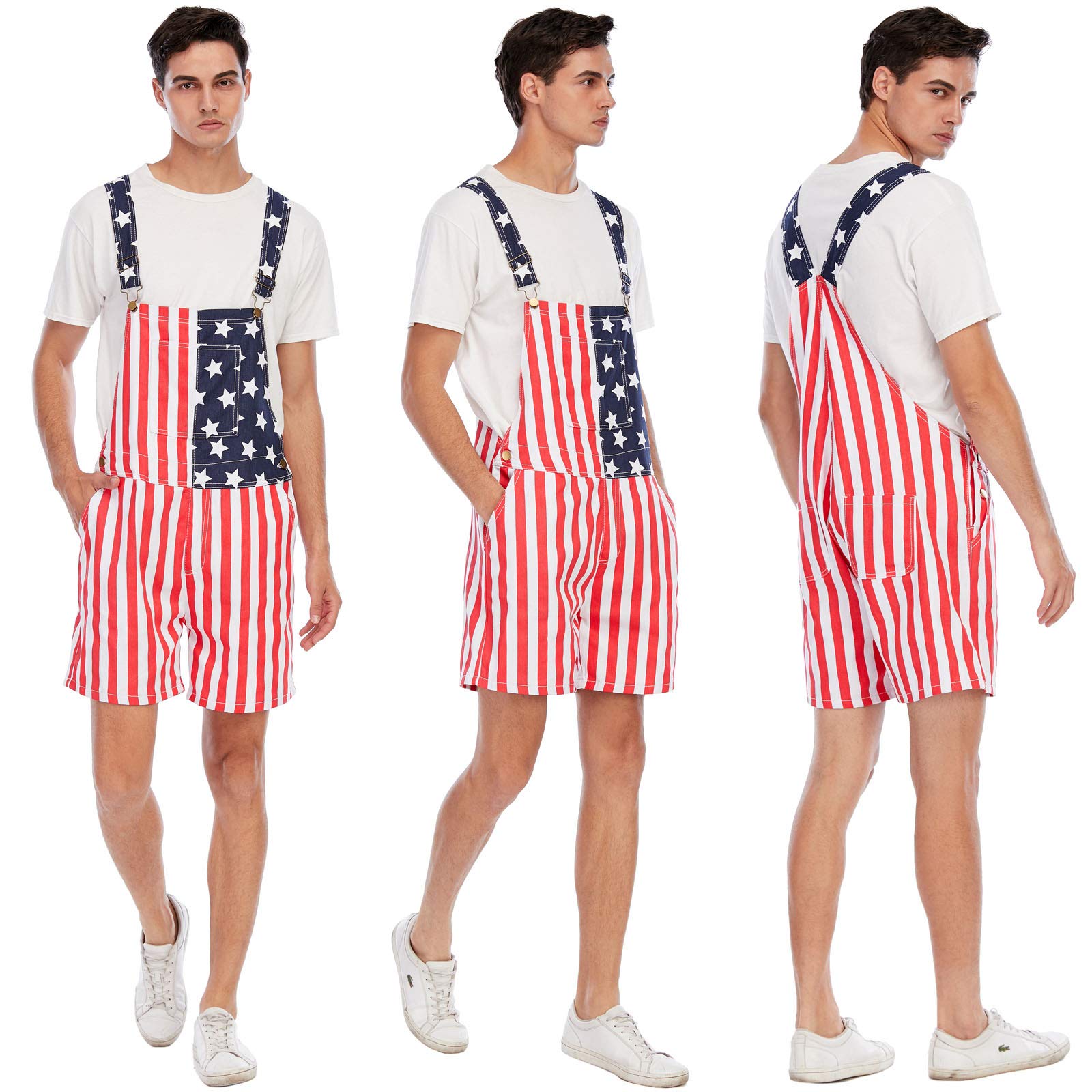 Patriotic American Flag Print Denim Bib Overalls - Unisex One-Piece Jumpsuit for Men & Women | Perfect for 4th of July, BBQ Parties & Casual Outings