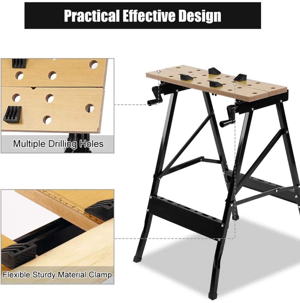 Multifunctional Folding Workbench with Quick Clamp Pegs & Tool Holders - Heavy Duty 220lbs Capacity Sawhorse for Carpenters, Builders & DIY Projects | Perfect for Workshop, Garage & Construction Sites