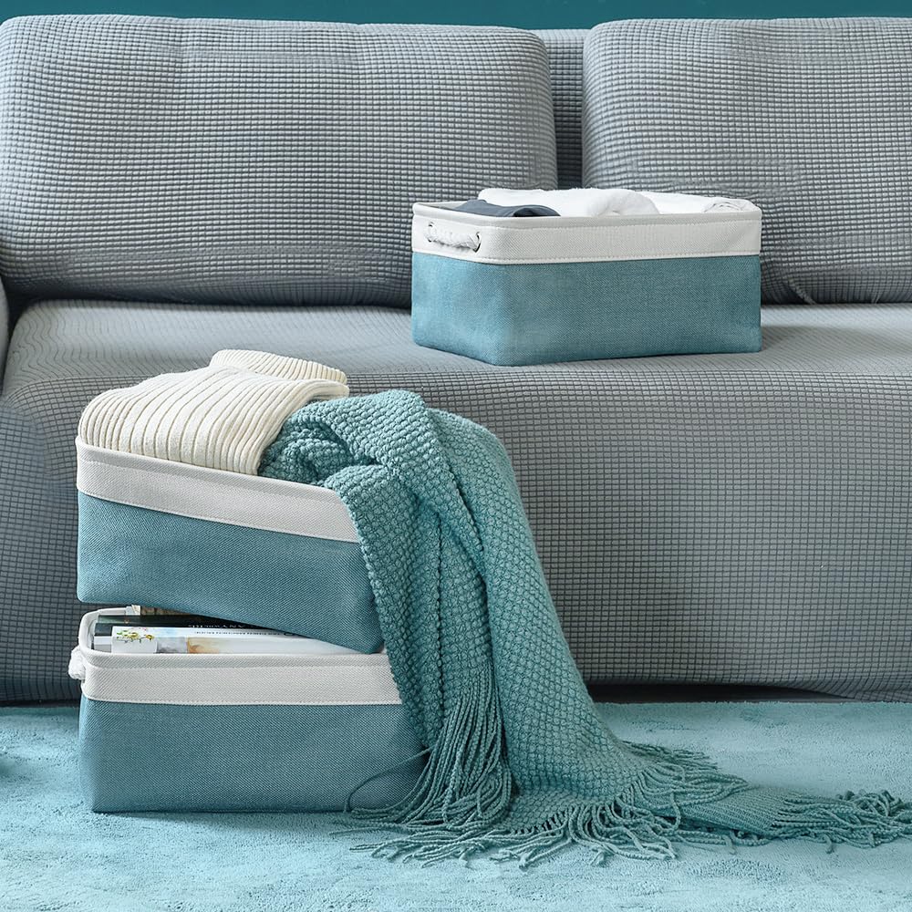 Fabric Storage Bins with Handles - Foldable Organizer for Shelves, Closet & Nursery (3-Pack)