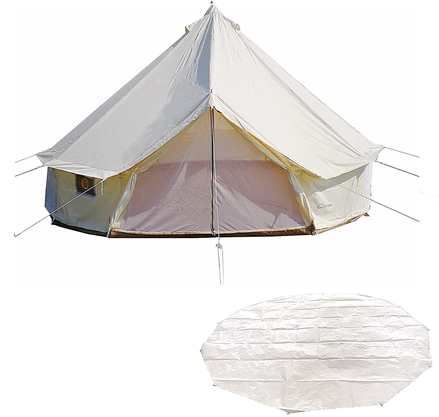 **DANCHEL OUTDOOR 4-Season Waterproof Oxford Glamping Tent - 10ft (3M) Bell Yurt Tent for Camping, Hiking & Festivals - Beige & White**    **Perfect for Family Camping, Glamping Getaways, and Outdoor Adventures**