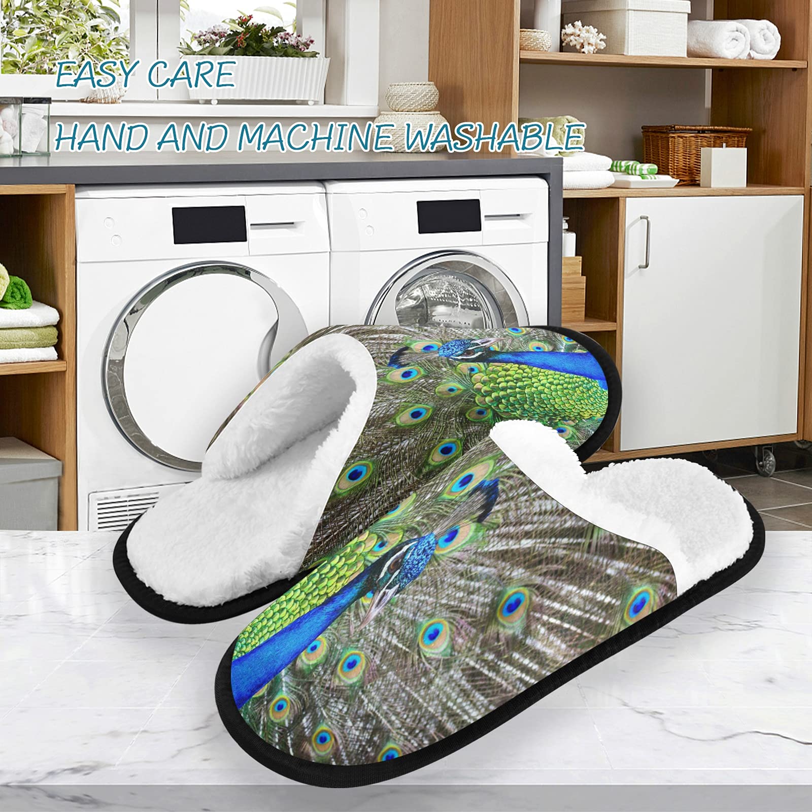 Comfy Green Peacock Slippers for Women, Men & Kids - Soft Coral Fleece Indoor House Shoes for Bedroom & Lounge Wear