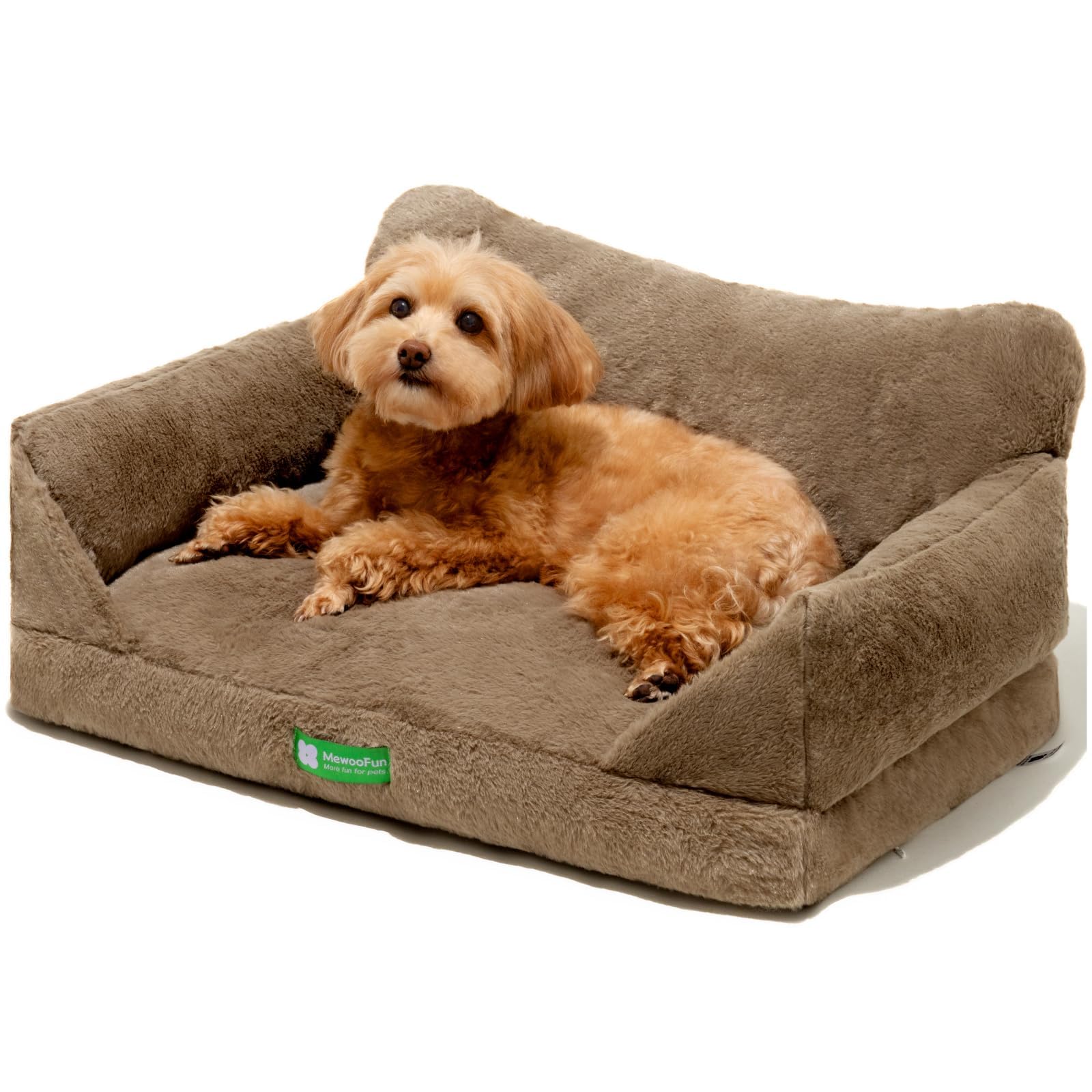 MEWOOFUN Pet Sofa Bed for Small Dogs & Cats - Soft Fluffy Couch with Non-Slip Bottom & Washable Cover - Cozy Indoor Pet Bed for Puppies, Kittens (Brown, Medium) - Perfect for Living Room, Bedroom & Pet Nap Time