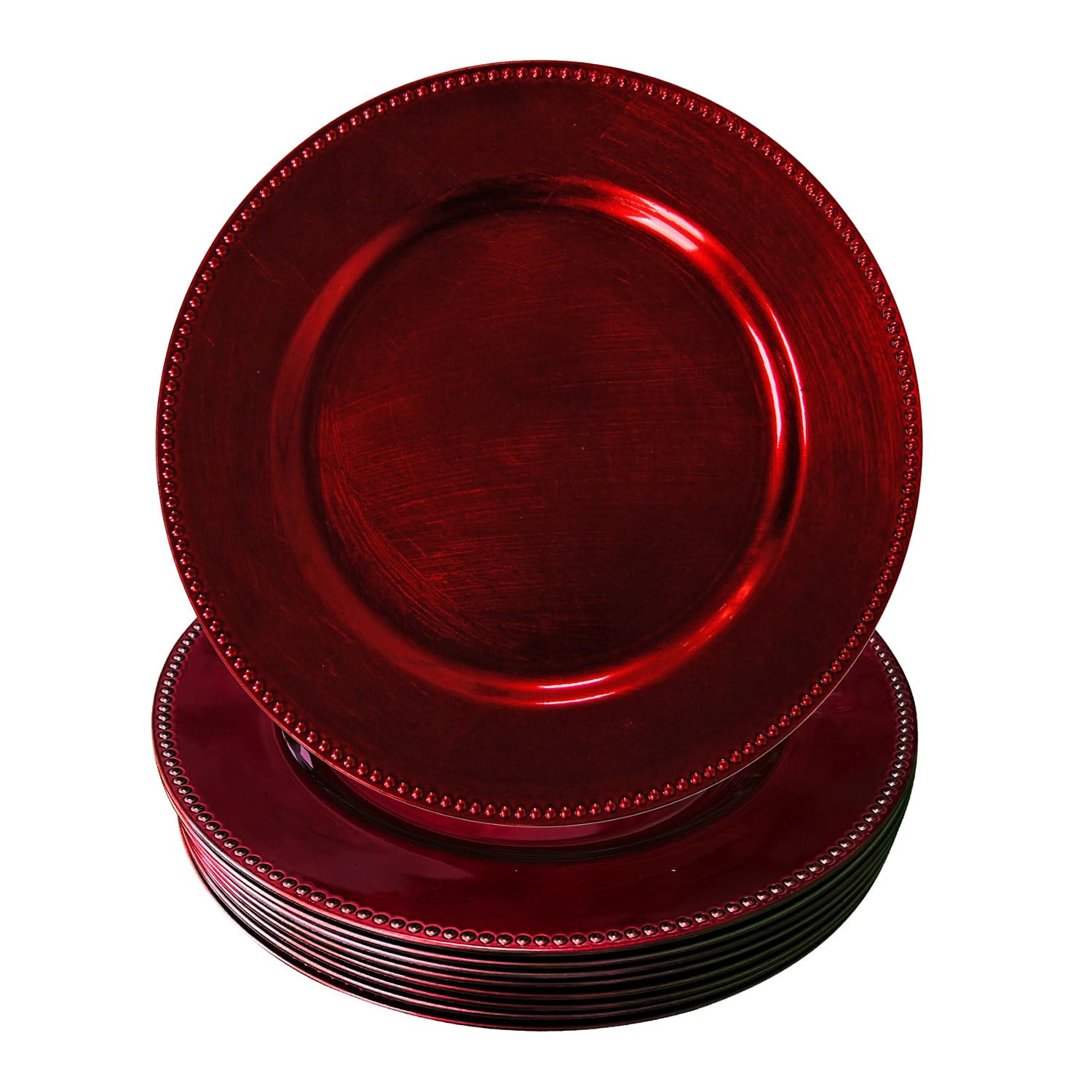 Burgundy Plastic Beaded Charger Plates - 12 Pack 13 Inch Round Metallic Wedding Dinner Plates for Party, Holiday & Formal Events - Elegant Table Decor for Anniversary, Bridal Shower & Special Occasions
