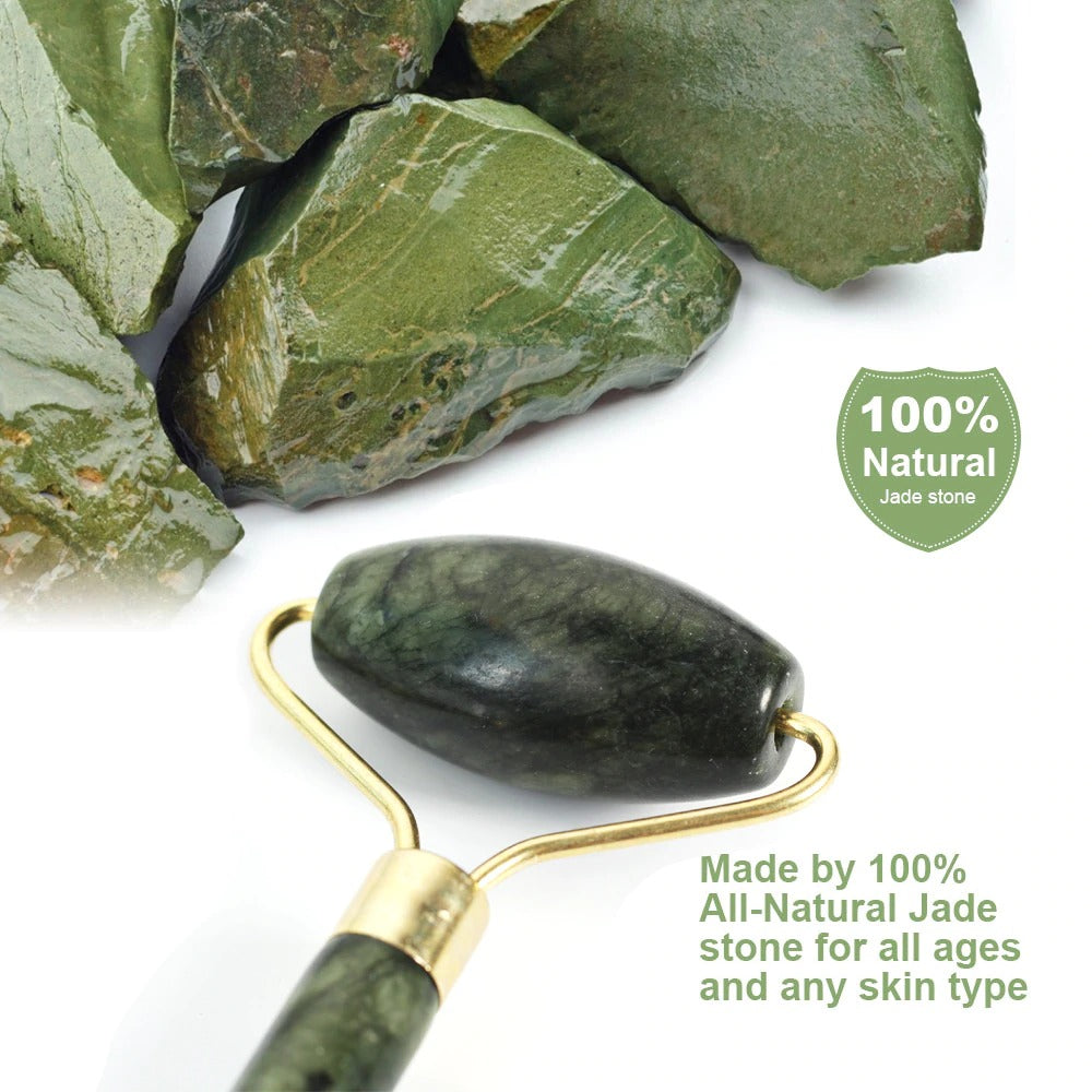 Natural Jade Face Roller & Gua Sha Set - Rejuvenating Facial Massage Tool for Glowing Skin - Perfect for Skincare Routine, Relaxation & Anti-Aging