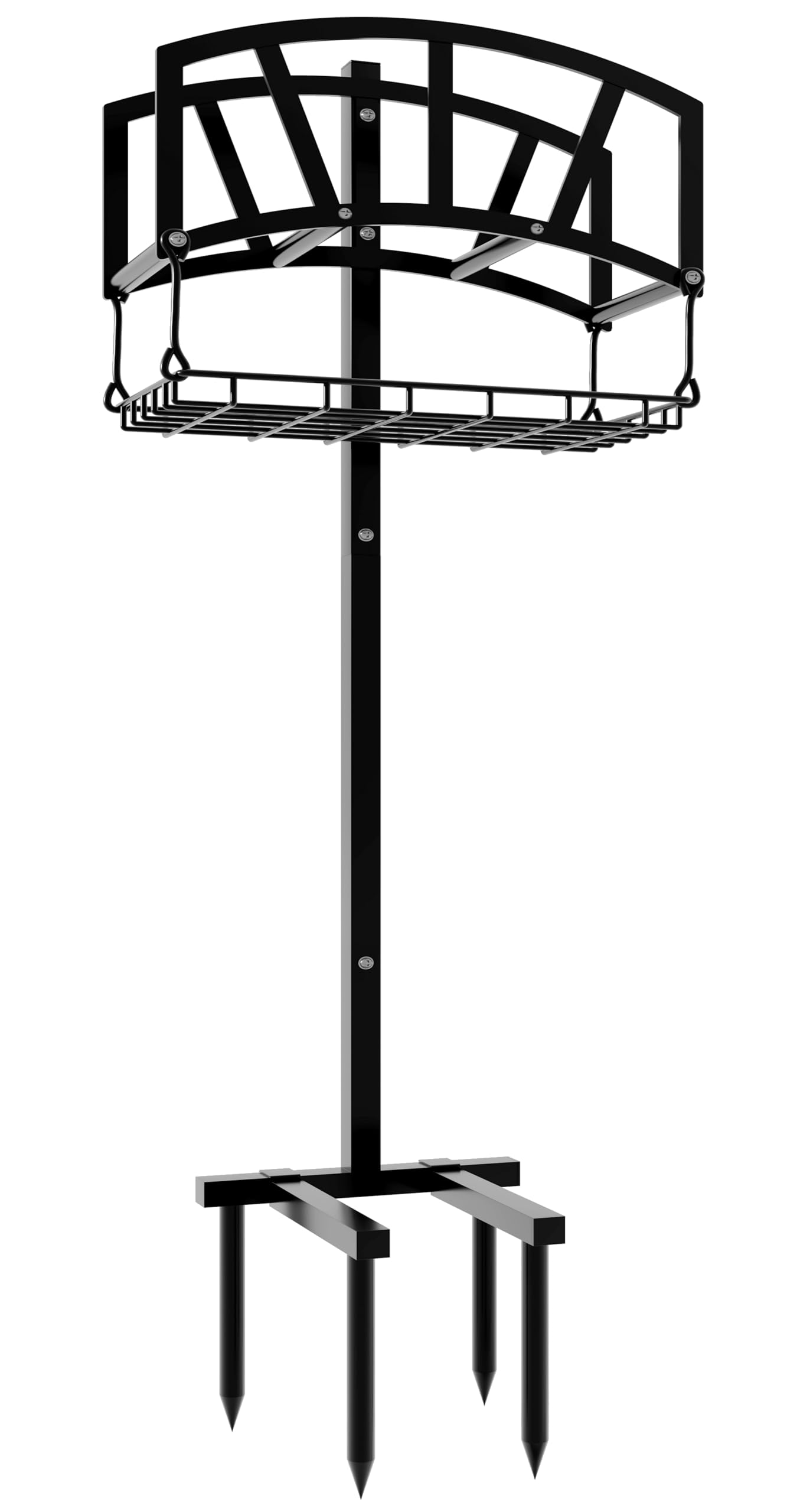 Fire Beauty Freestanding Garden Hose Holder with Storage Basket - Heavy Duty In-Ground Hose Rack Organizer for Outdoor Use - Detachable Hose Reel Stand for Lawn, Yard & Garden Watering (Perfect for Backyard, Patio & Landscaping)