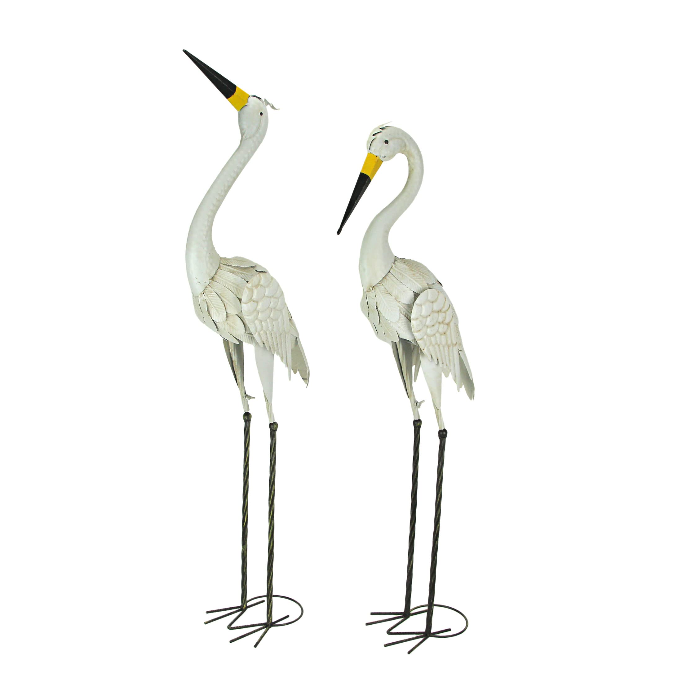 Premium Set of 2 White Heron Metal Garden Sculptures - 45.5