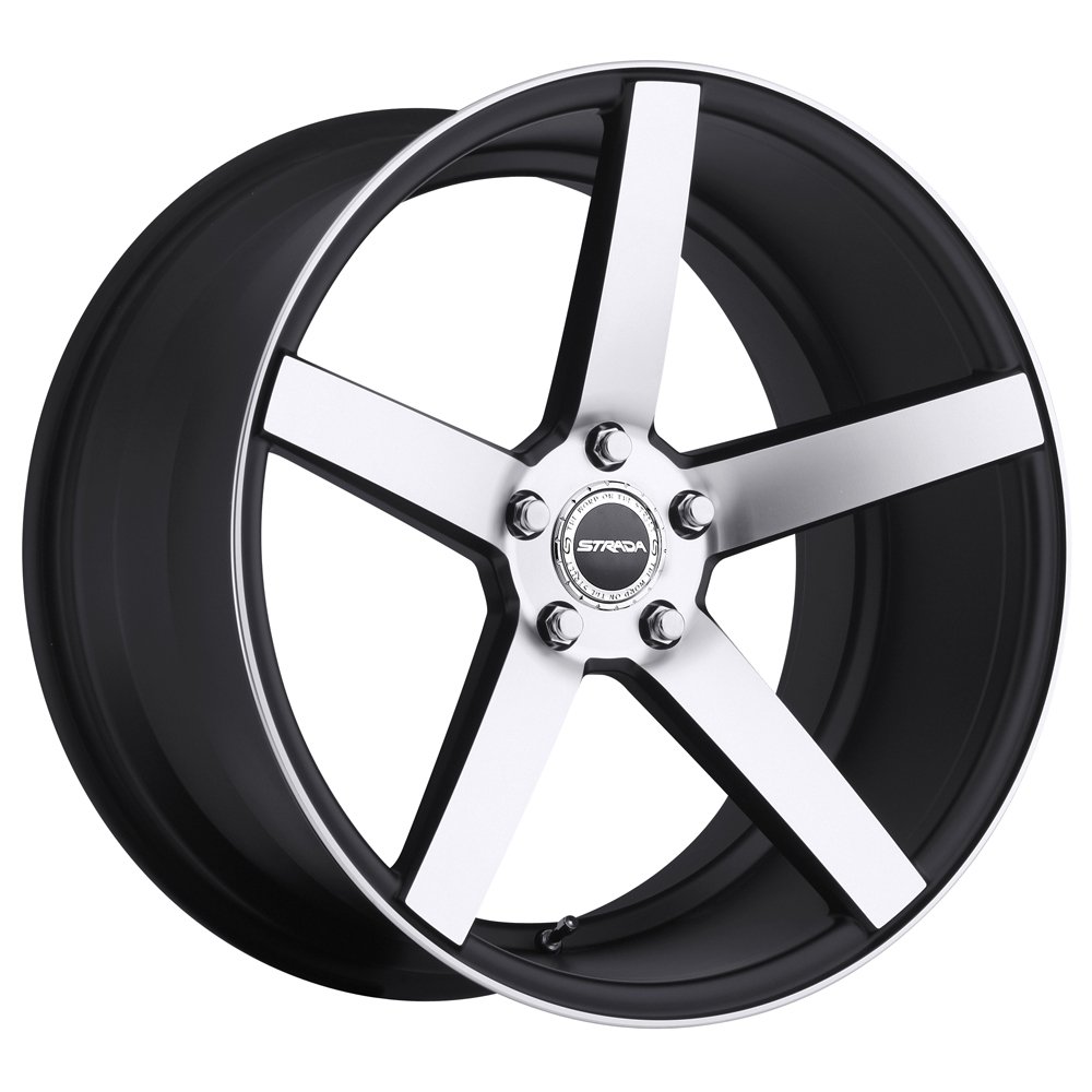 STRADA PERFETTO Custom Alloy Wheel - 17x7.5 Inch, 35 Offset, 5x120.65 Bolt Pattern, 72.6mm Hub - Gloss Black with Machined Face Rim - Perfect for BMW, Mercedes, Audi & Performance Cars