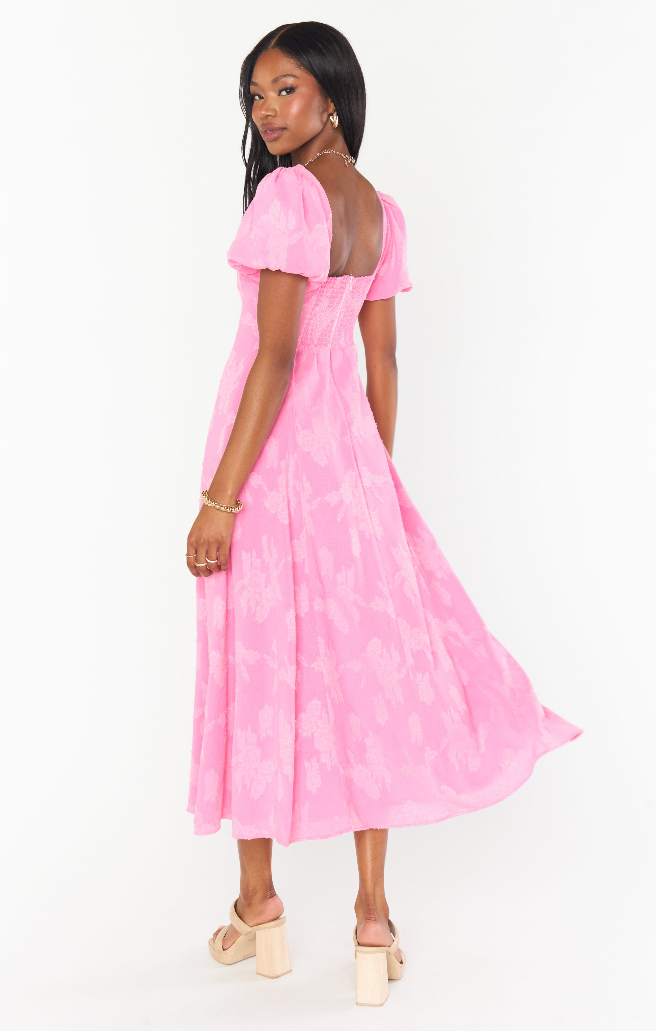 Mia Midi Dress Women's Floral Print Pink Clip Wrap Dress - Perfect for Summer Parties, Weddings & Date Nights