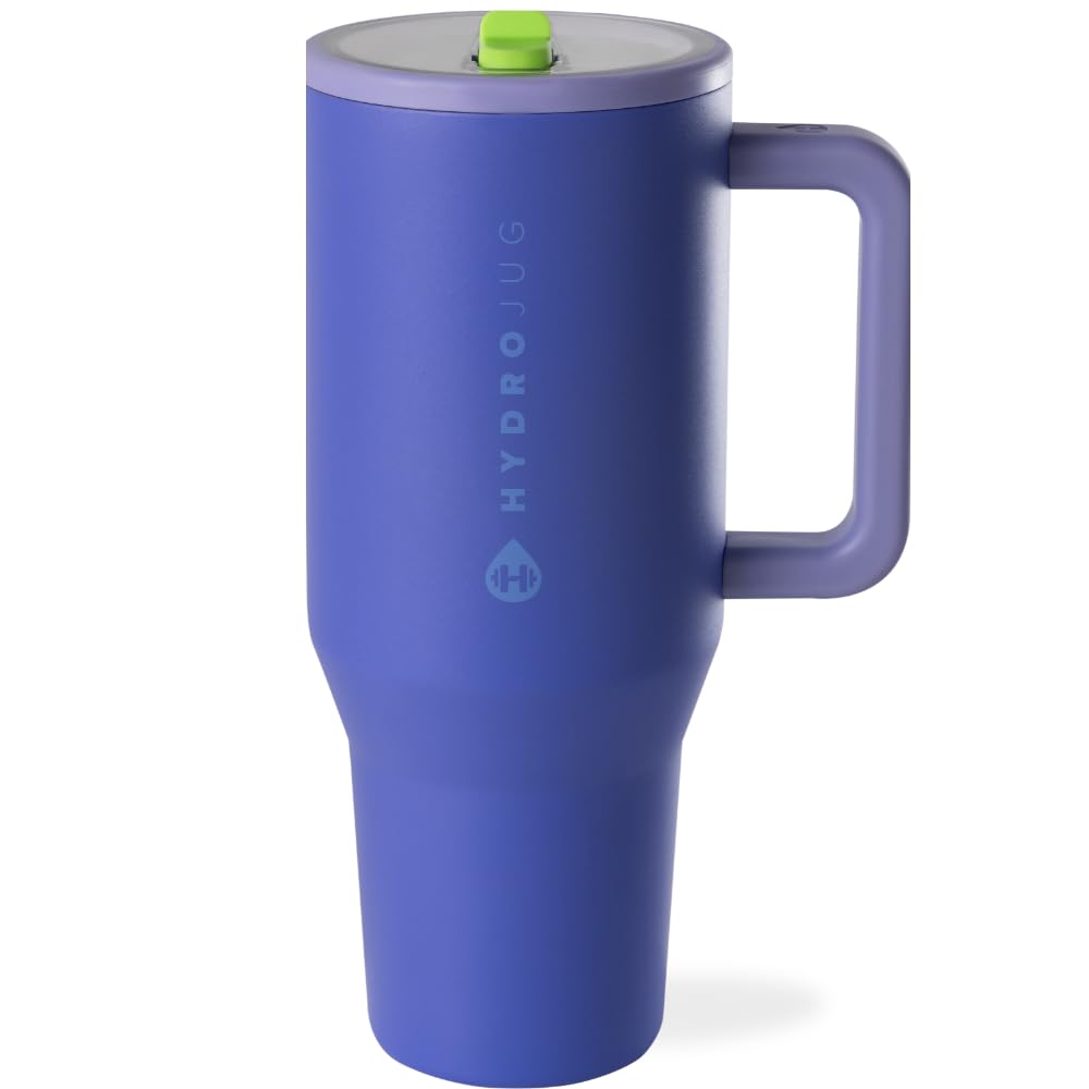 HydroJug Traveler - 40 oz Insulated Stainless Steel Water Bottle with Handle & Flip Straw - Leak Proof, Fits in Cup Holder, Reusable Tumbler with Rubber Base - Perfect Gift for Women & Men (Lime Rickey) - Ideal for Gym, Hiking, Office & Outdoor Activities