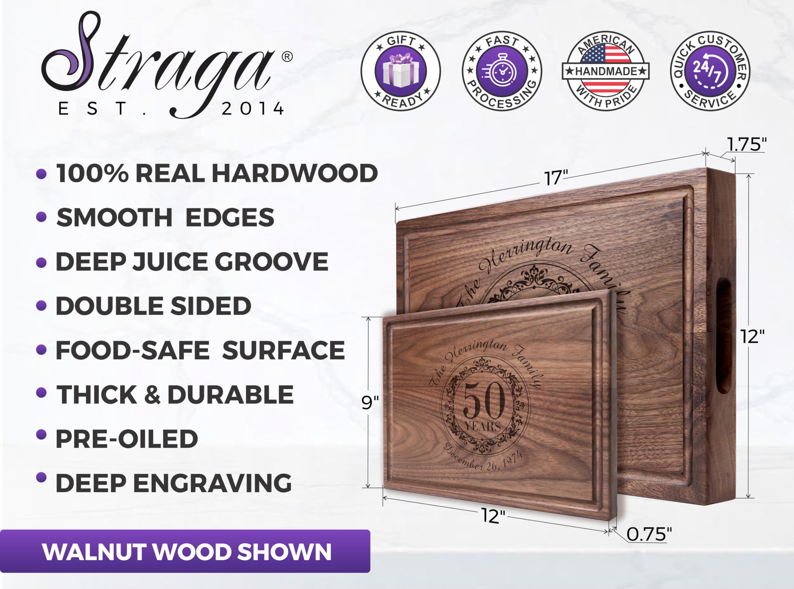 Personalized Wood Cutting Board - Handmade Engraved Charcuterie Board - Custom Wedding & Anniversary Gift for Couples - Elegant Round Design No.011 - Perfect for Cheese Platters, Charcuterie Displays & Family Gatherings