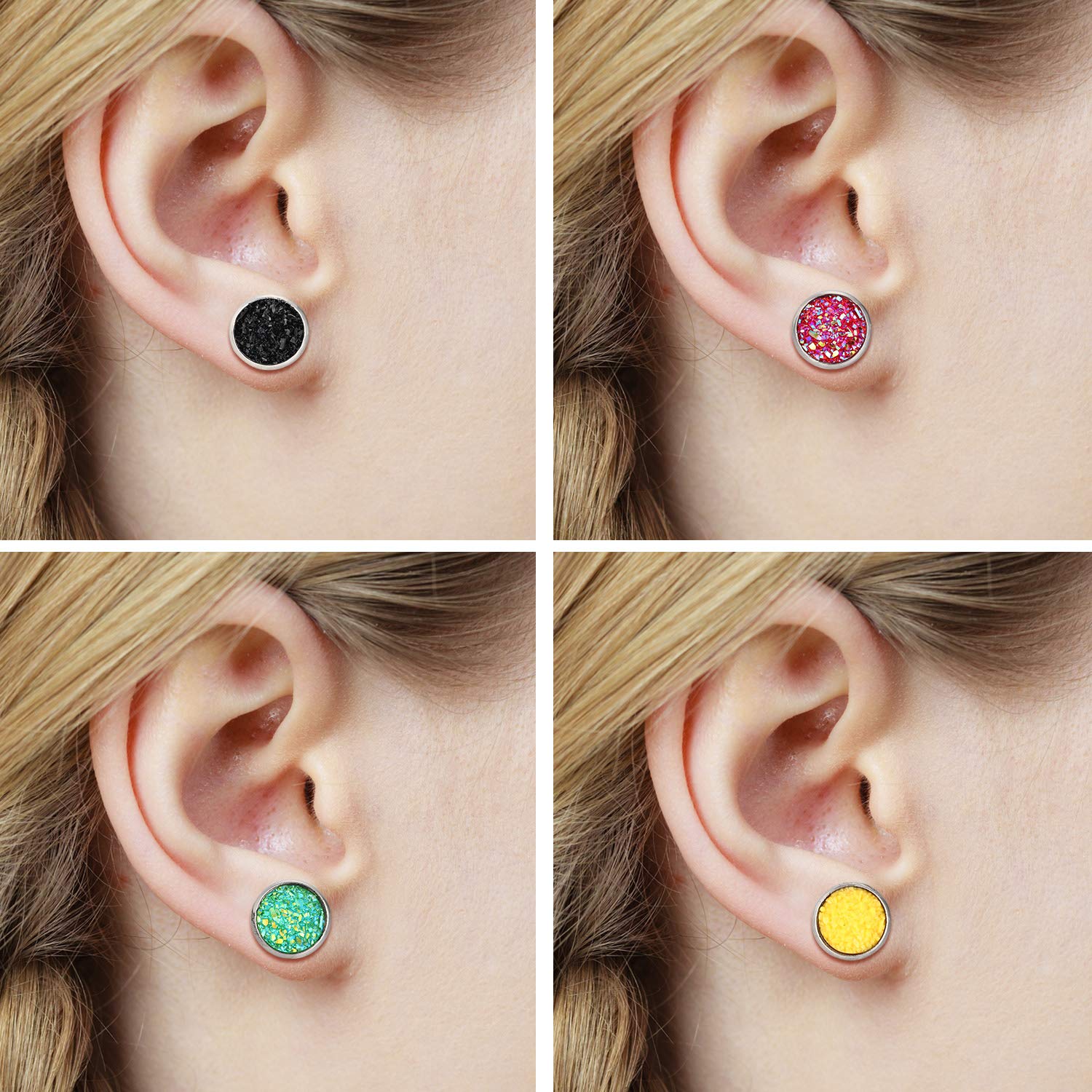 20 Pairs Stainless Steel Faux Druzy Stud Earrings Set - Round Pierced Earrings for Women & Girls - Perfect for Daily Wear, Parties & Gifts
