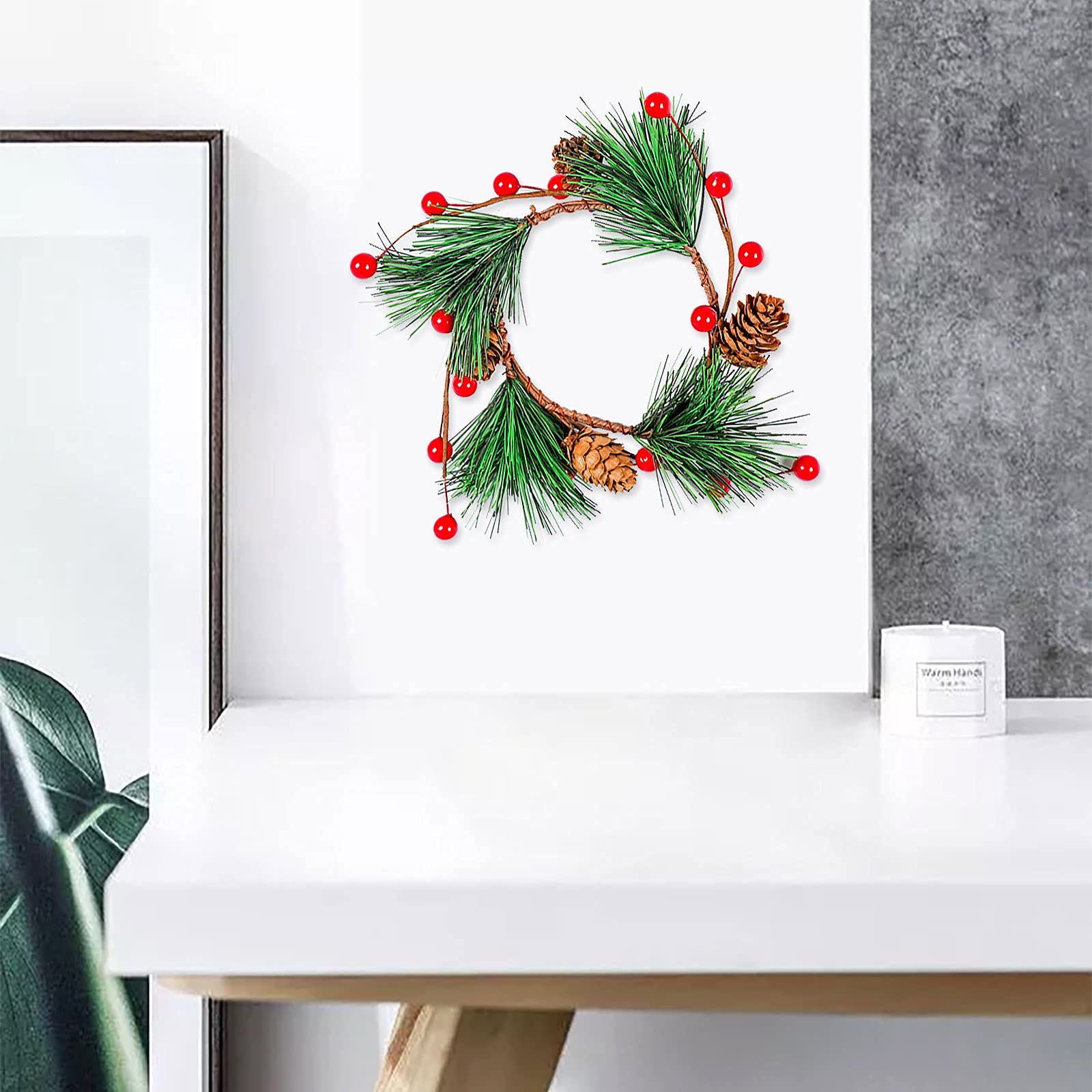 WEIGE 3-Piece Christmas Candle Wreath Rings Set - Red Artificial Berry & Pine Cone Candle Rings for Pillar Candles, Perfect for Wedding Centerpieces and Holiday Table Decorations | Festive Christmas, Thanksgiving, and Winter Home Decor