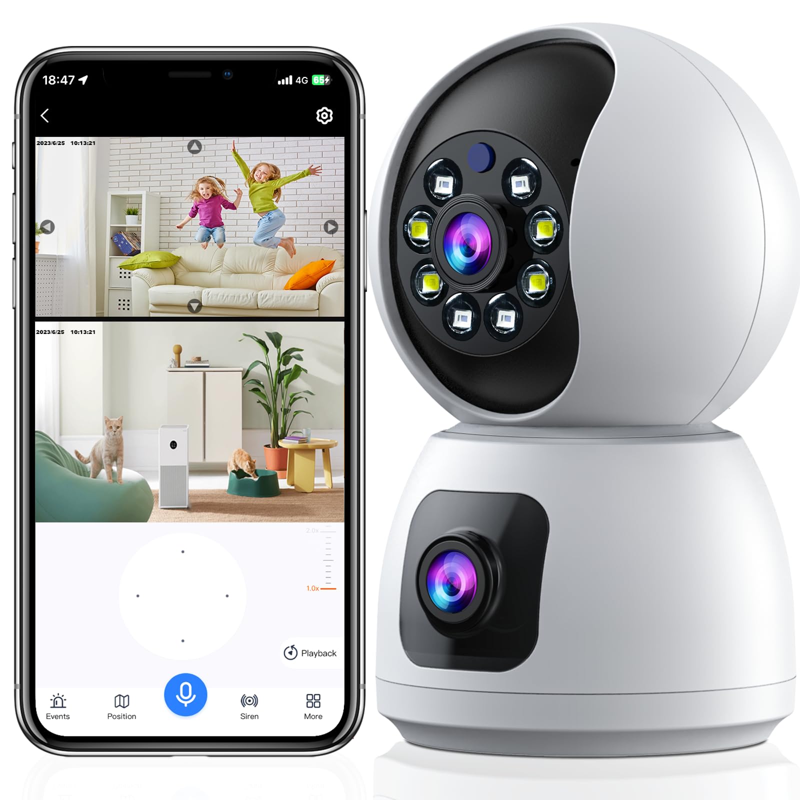 4MP Dual Lens Wireless Security Camera Indoor - 2.4GHz WiFi Home Surveillance System with Motion Tracking, Color Night Vision & Two-Way Audio - Ideal for Home Security, Baby Monitor & Pet Camera