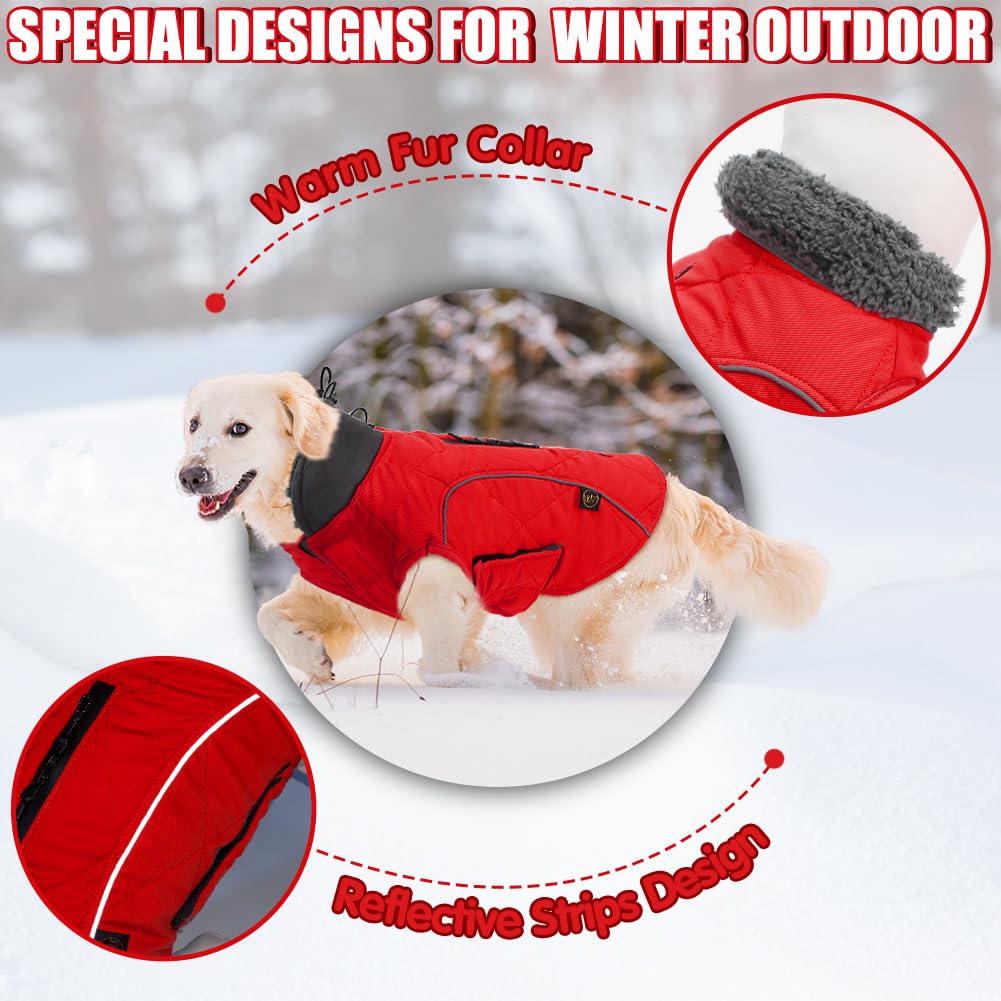 EMUST Windproof Winter Dog Coat - Warm Puppy Jacket with High Collar & Reflective Strips for Small Dogs in Cold Weather (Red, Size S) - Perfect for Outdoor Walks, Hiking & Winter Adventures