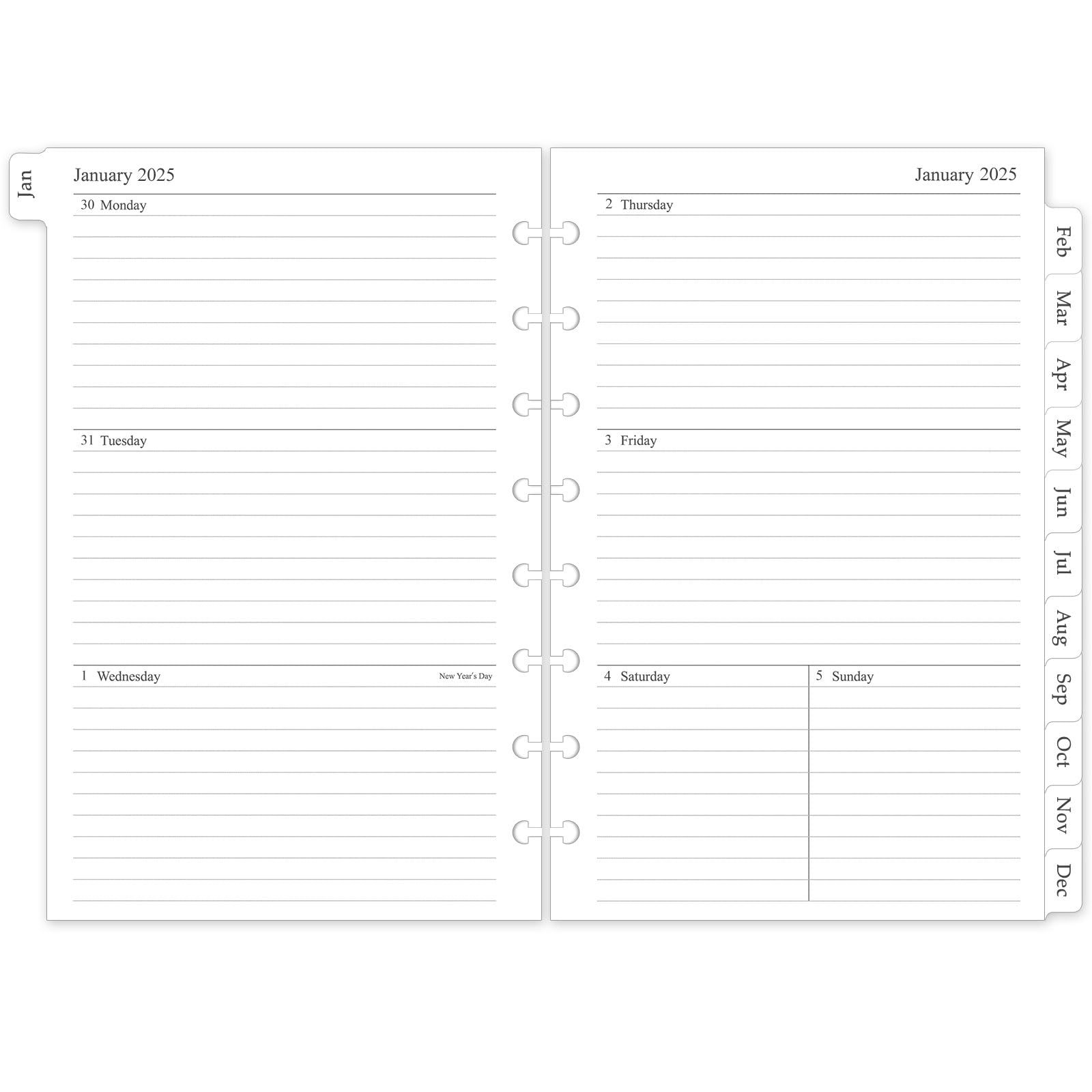 2025 Weekly & Monthly Planner Refill Inserts for 8-Disc Discbound Planner - 12 Monthly Calendars with Tabs, 5.5