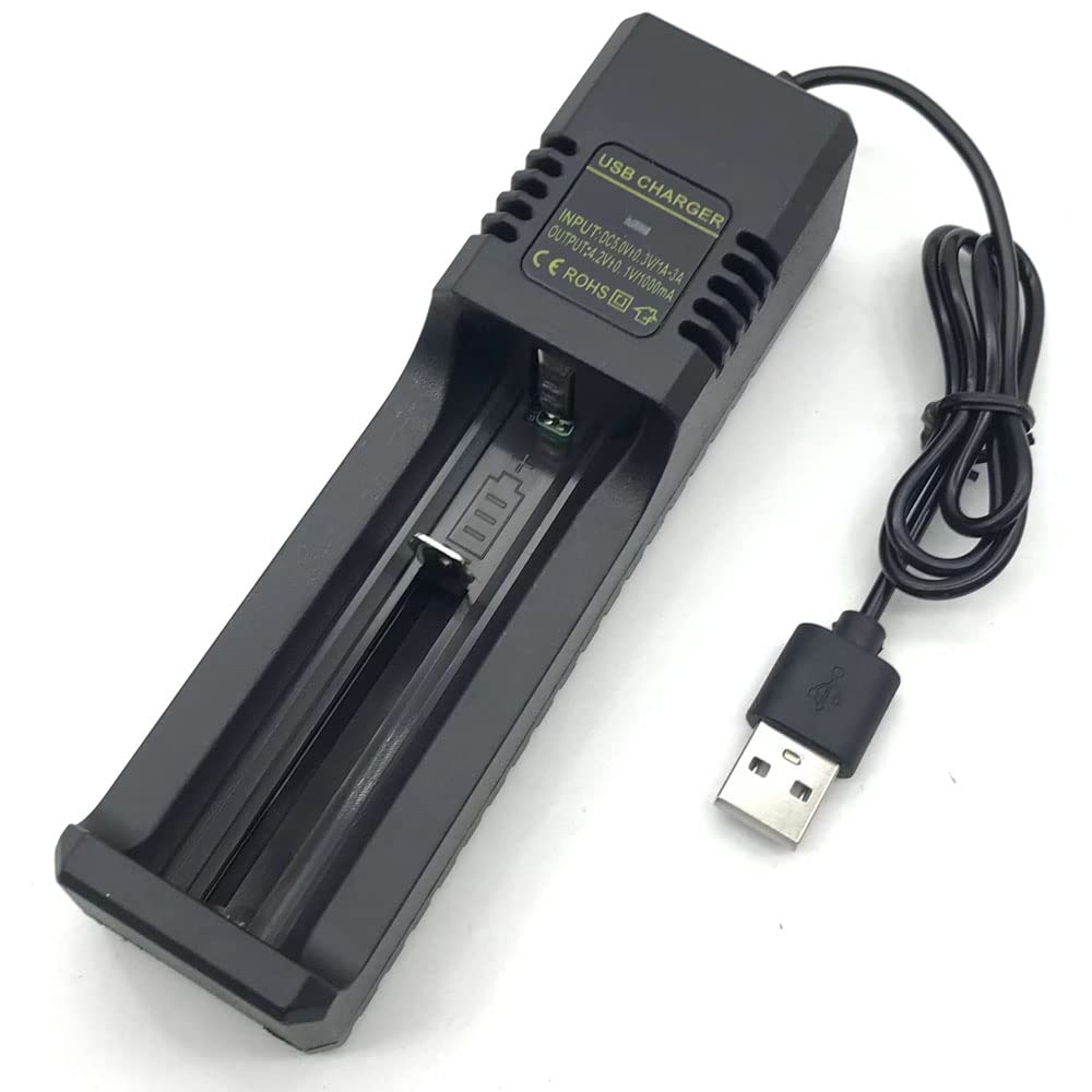 Universal Single Charge Lithium Battery Charger with USB Cable - Compatible with 26650, 18650, 16340, 14500, 21700 & More Li-ion Batteries - Perfect for Flashlights, Vapes, Power Tools & Electronic Devices