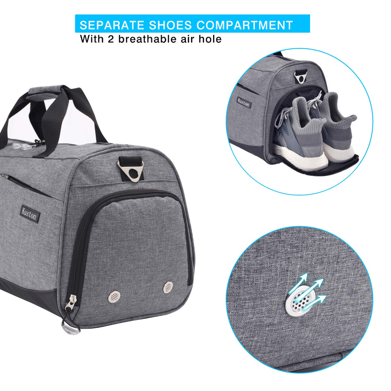 Premium Sports Gym Bag with Separate Shoes Compartment - Large Travel Duffel Bag for Men & Women (Grey) - Ideal for Workout, Travel & Sports Gear Storage