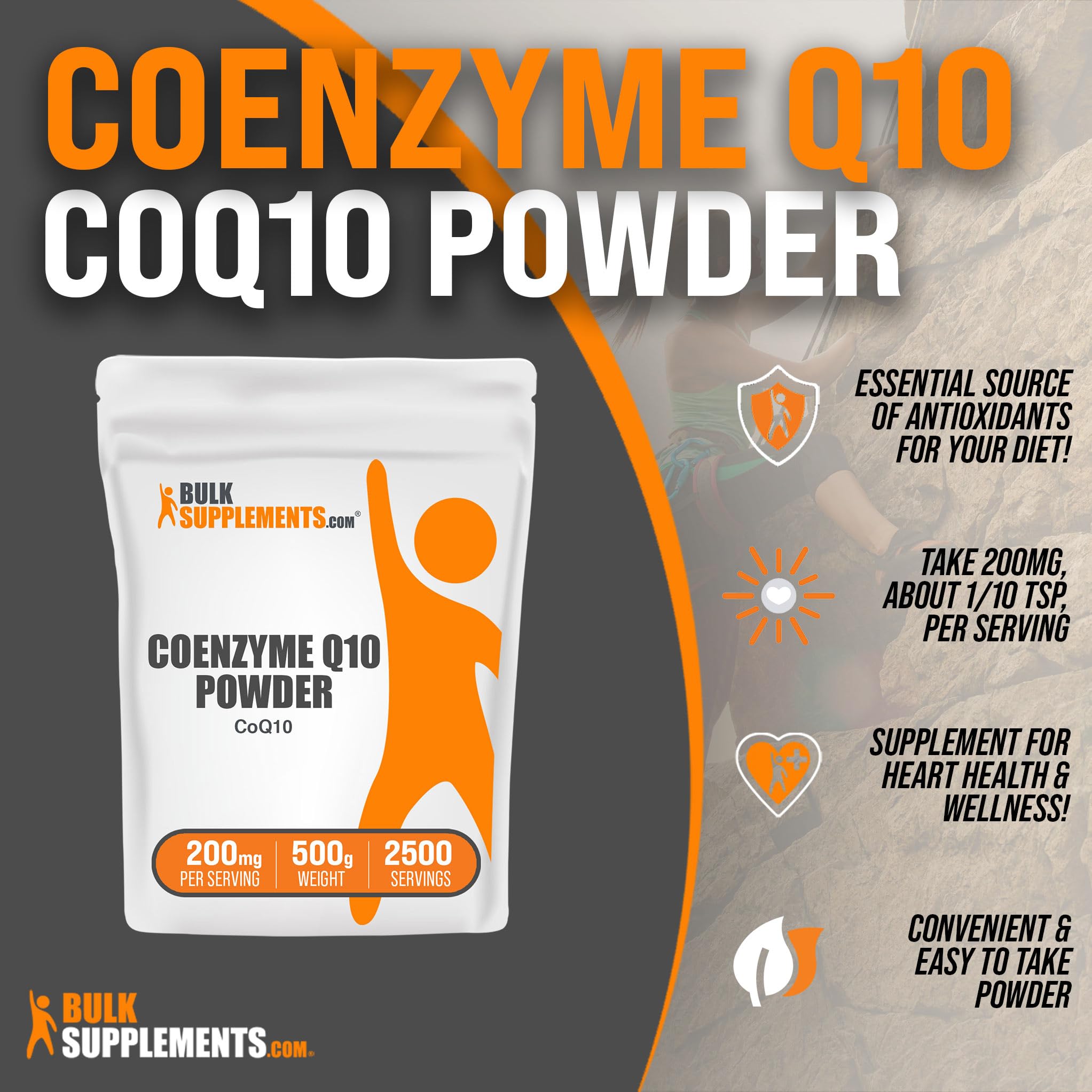 BulkSupplements CoQ10 Powder 200mg - Pure Coenzyme Q10 Supplement for Heart Health & Energy Support - Gluten Free, 500g (1.1 lbs) - Supports Cardiovascular Function & Cellular Energy - Perfect for Daily Wellness Routine & Active Lifestyle