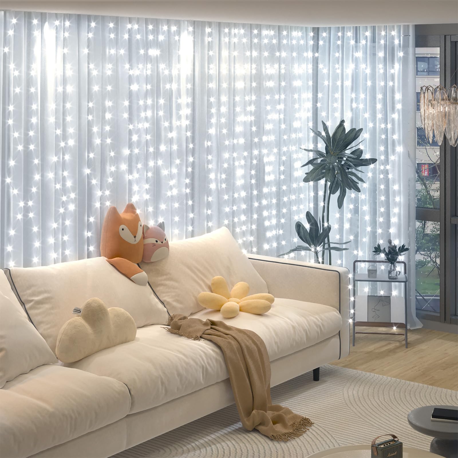 300 LED Fairy String Lights - 9.8x9.8Ft Indoor/Outdoor Hanging Curtain Lights with 8 Lighting Modes | Perfect for Bedroom, Wedding, Window Decor, Backdrop & Outdoor Party Lighting (White)