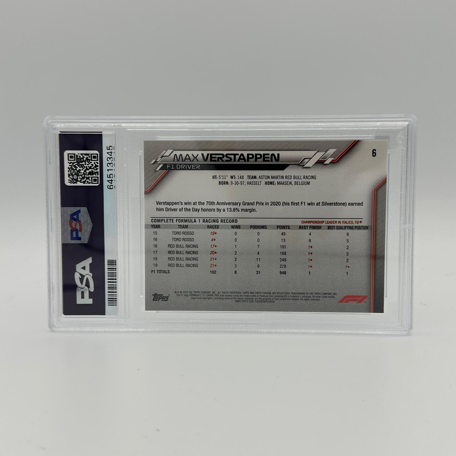 PSA 9 Graded Max Verstappen #6 Racing Card - Collectible Sports Memorabilia for F1 Fans & Card Collectors | Perfect for Display, Trading, and Investment