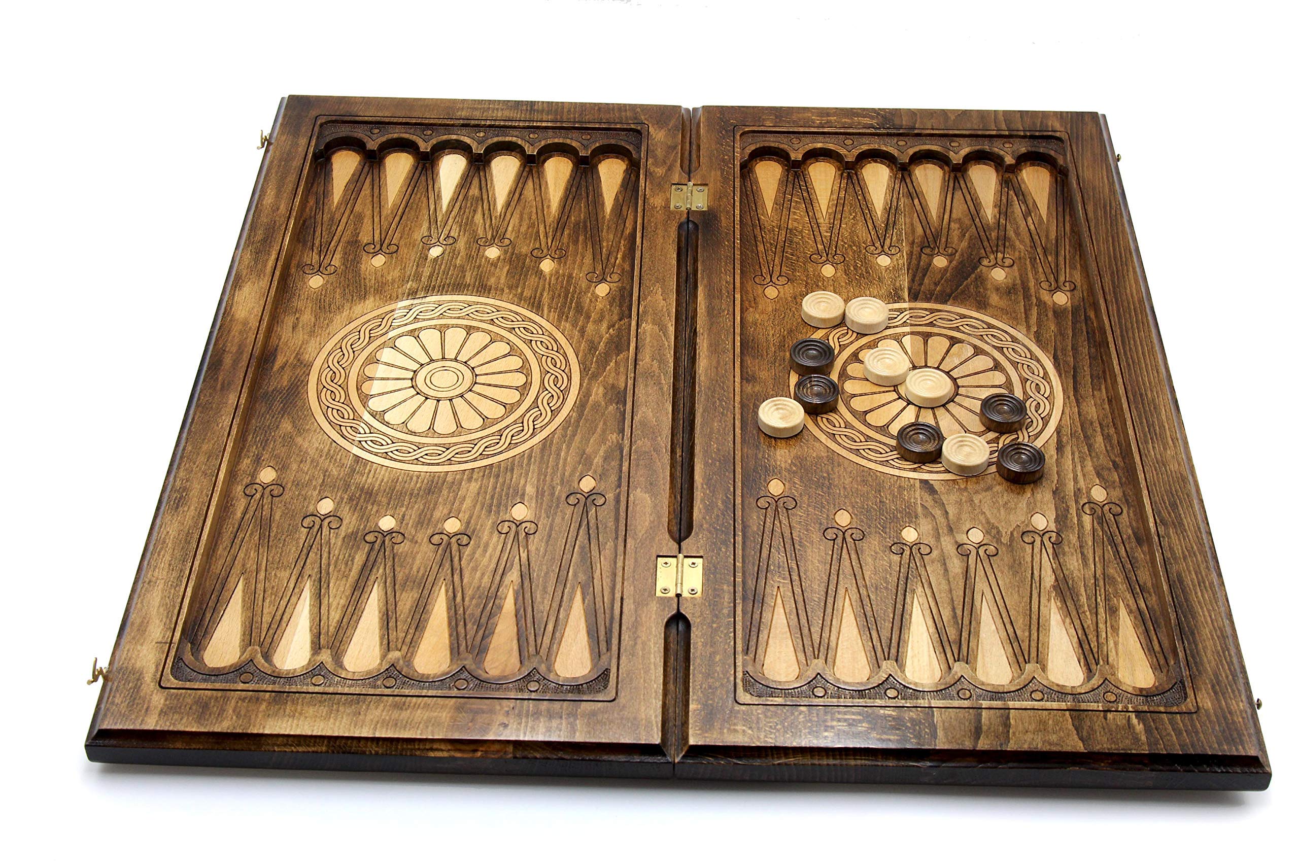 Premium Handmade Wooden Backgammon Board Game - Classic Nardi/Nardy Set with Chess & Checkers - Elegant Carved Tabletop Game for Adults & Family Game Night - Perfect Gift for Board Game Lovers & Home Decor