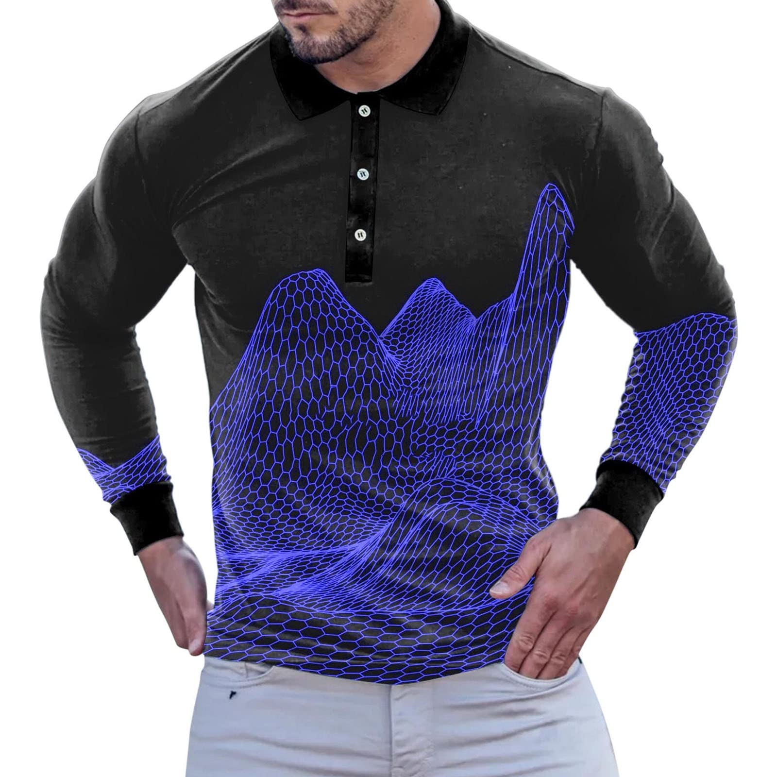 Men's Hipster T-Shirts & Dress Shirts - Long Sleeve Athletic Muscle Fit Button Down Shirts for Summer Casual Wear, Fishing & Outdoor Activities
