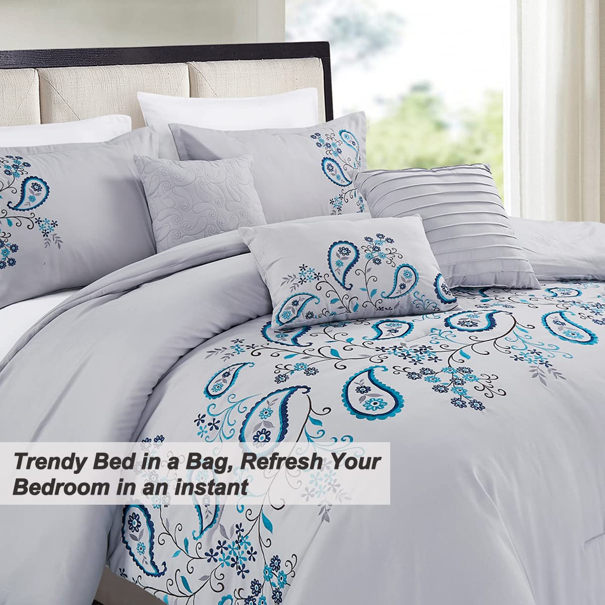 Premium MERRY HOME California King Size Bed in a Bag Comforter Set - 7 Piece All-Season Soft Bedding (400GSM) for Luxurious Comfort | Perfect for Master Bedrooms, Guest Rooms & Vacation Homes