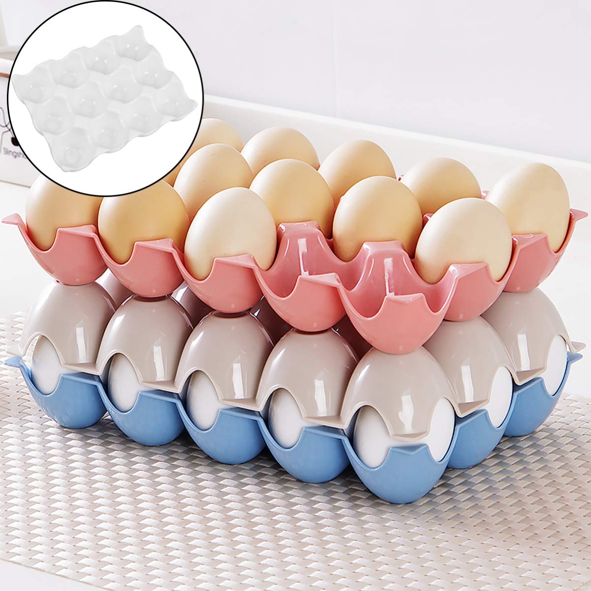 12-Slot Ceramic Egg Holder - White Countertop & Refrigerator Egg Tray Dispenser - Durable Ceramic Egg Keeper for Kitchen, Breakfast Buffet, and Farmhouse Decor