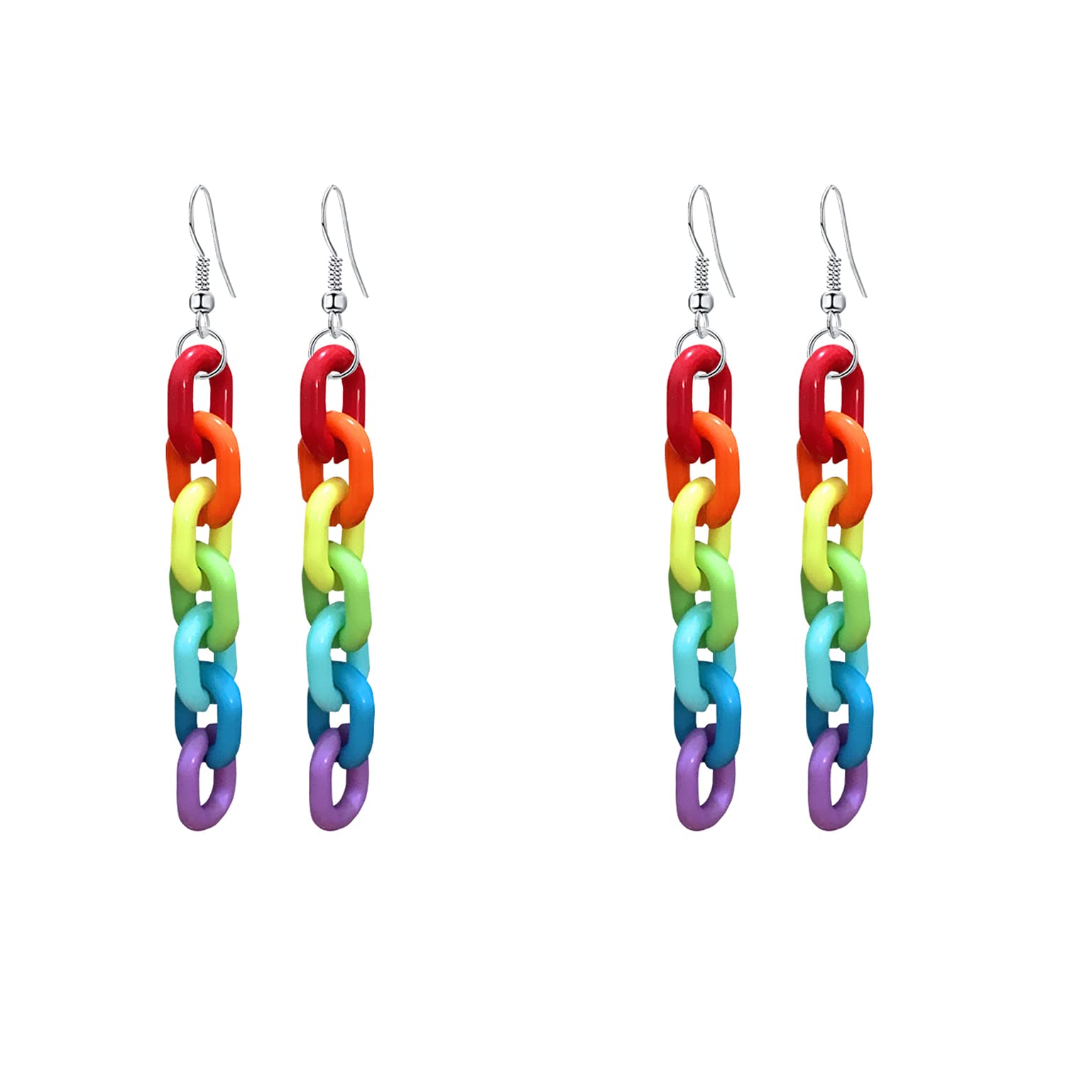 Seakuur 2 Pairs Rainbow Resin Acrylic Chain Earrings - Cool Transparent Color Dangle Earrings for Women & Girls | Trendy Party, Festival, and Casual Wear Accessories
