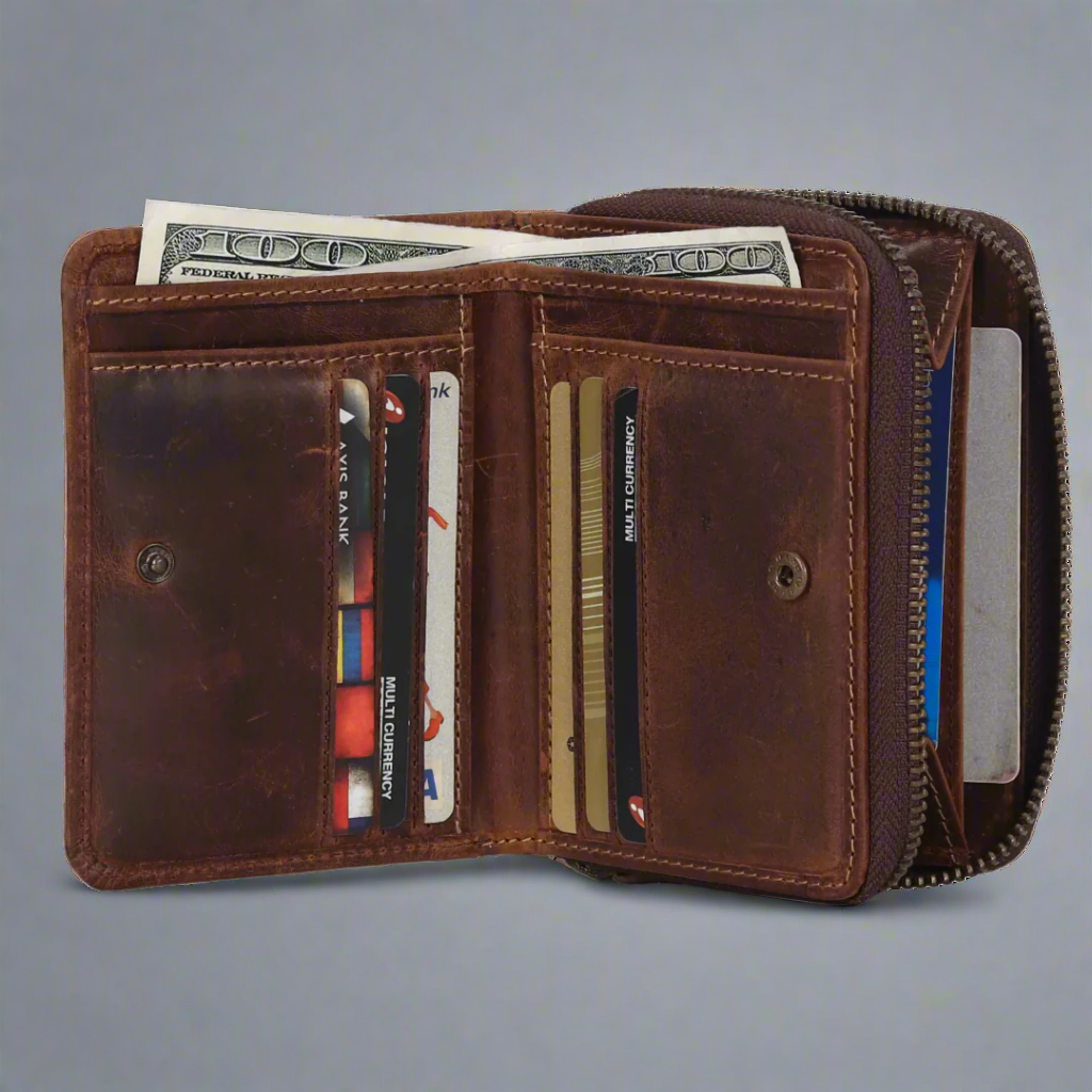 Premium MET Hunter Leather Zip Around Wallet for Men - RFID Blocking, Slim Bifold Design - Perfect for Travel, Business & Everyday Use