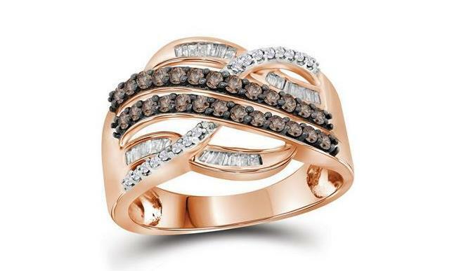 10K Rose Gold Brown Diamond Women's Crossover Band Ring - 1/2 CTTW - Elegant Jewelry for Weddings, Anniversaries & Special Occasions
