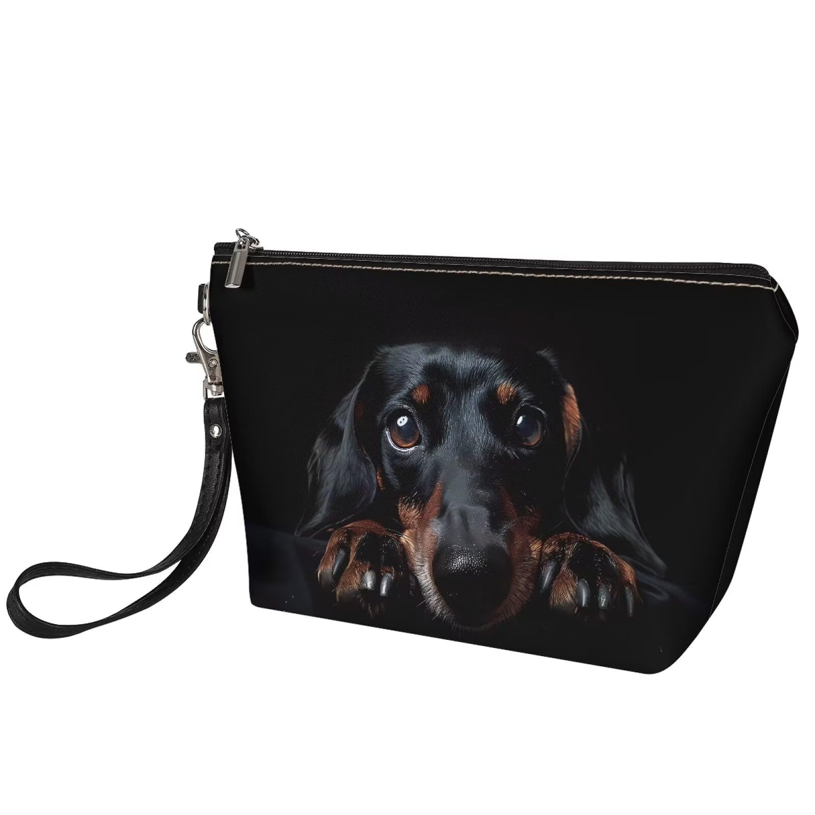 Black Dachshund Makeup Bag for Women - Waterproof Cosmetic Pouch with Zipper, Travel Toiletry Organizer, Small Luggage Accessories Gift (Perfect for Travel, Gym & Daily Beauty Storage)
