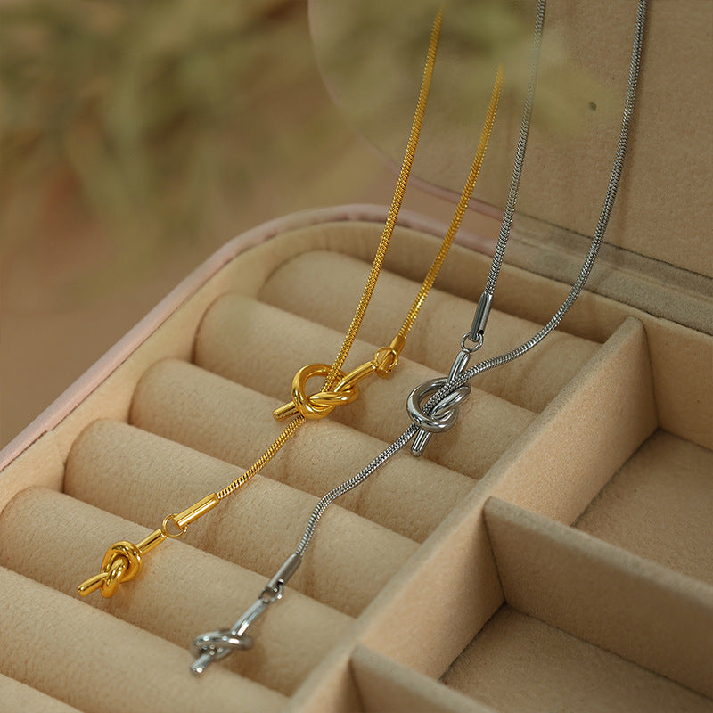 Elegant Adjustable Gold Knot Tassel Lariat Y Necklace for Women | Trendy Layered Minimalist Jewelry Gift | Perfect for Date Night, Office Wear & Special Occasions