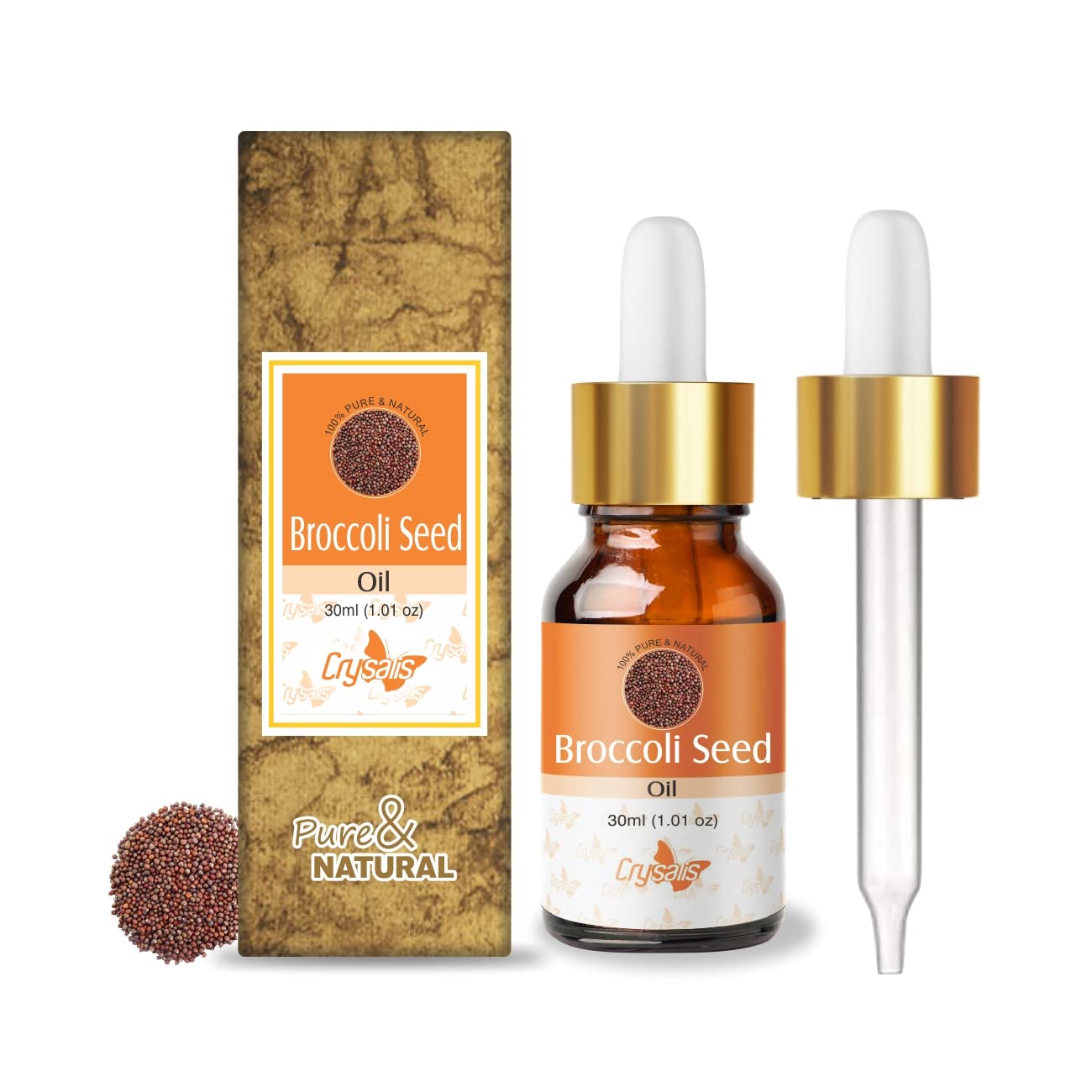 100% Pure Organic Crysalis Broccoli Seed Oil (Brassica Oleracea Var. Italica) - Undiluted Natural Essential Oil for Skin & Hair Care - Therapeutic Grade, Restores Skin Glow - 30ml - Perfect for DIY Beauty Recipes, Massage & Aromatherapy
