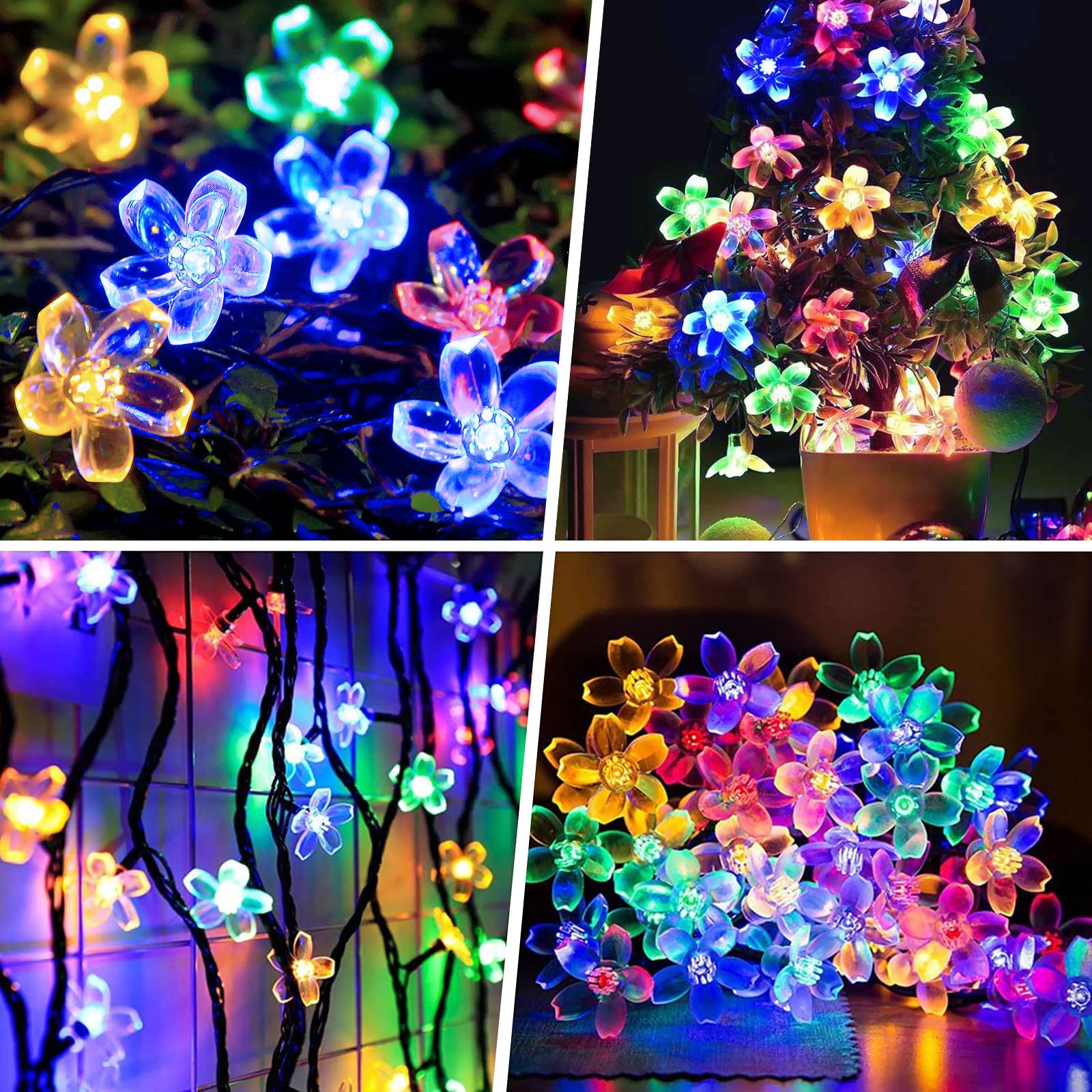 JMEXSUSS 2 Pack 30.6FT Solar String Lights Outdoor Waterproof - 50 LED Solar Powered Cherry Blossom Lights with 8 Lighting Modes for Garden, Yard, Patio, Tree & Christmas Decoration | Perfect for Weddings, Parties & Outdoor Events