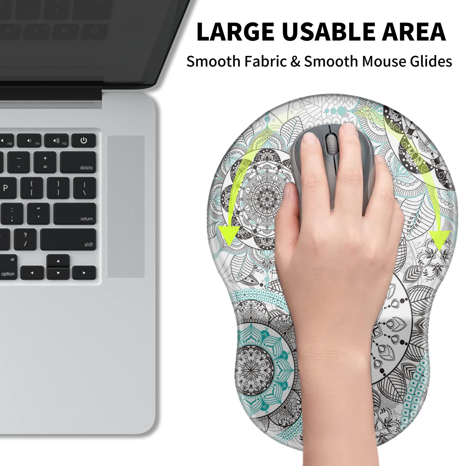 Ergonomic Mouse Pad with Wrist Rest - Thick Non-Slip PU Base for Pain Relief & Carpal Tunnel Support | Includes Cup Coasters | Perfect for Office, Gaming & Home Computer Use | Cyan Mandala Design