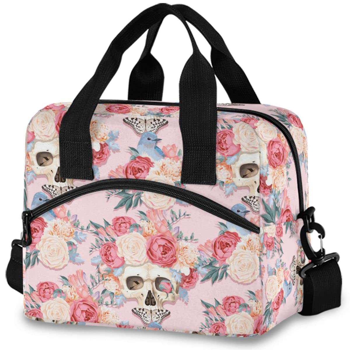 MNSRUU Insulated Lunch Bag with Skulls & Butterfly Design - Leakproof Reusable Lunch Tote for Women & Men - Perfect for Work, School, Picnics & Outdoor Activities