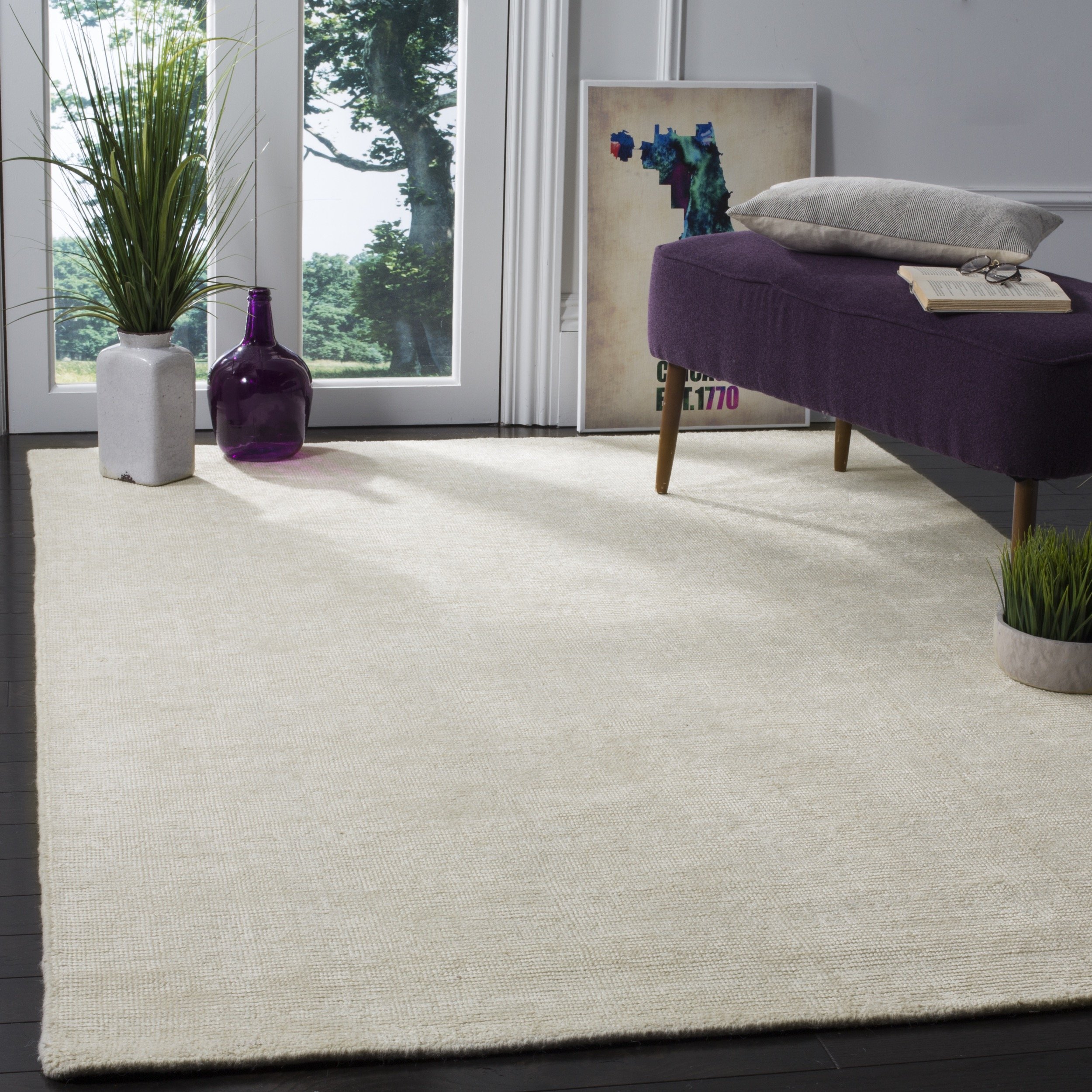 SAFAVIEH Stone Wash Collection 5' x 8' Ivory STW120A Hand-Knotted Premium Wool & Viscose Area Rug - Soft Living Room Carpet, Bedroom Decor, Cozy Home Accent