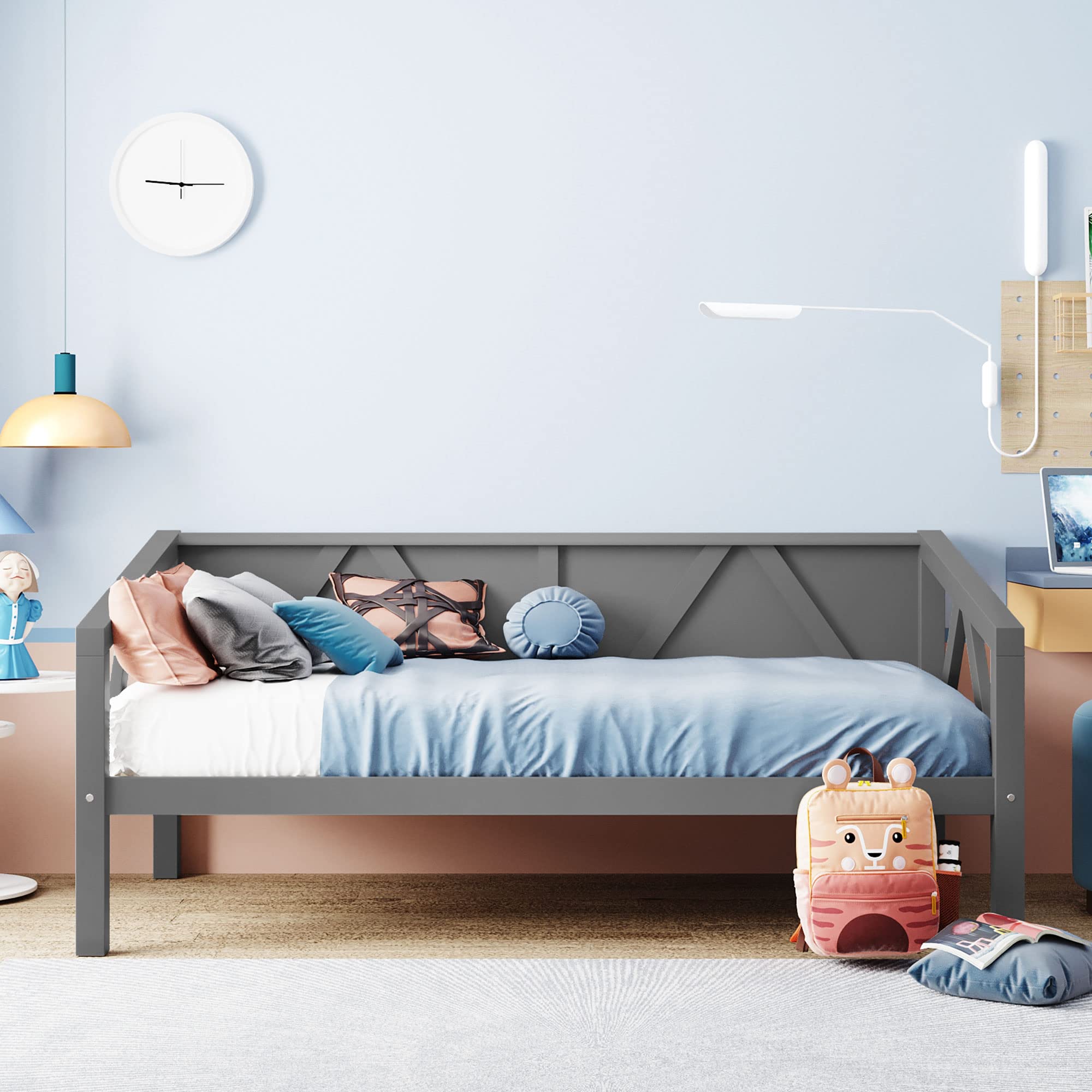 SOFTSEA Twin Daybed Frame - Sturdy Wood Platform Bed with Wood Slats & Triangle Support | Space-Saving Sofa Bed for Small Bedroom, Living Room, Guest Room & Dorm | Perfect for Lounging, Napping & Extra Seating
