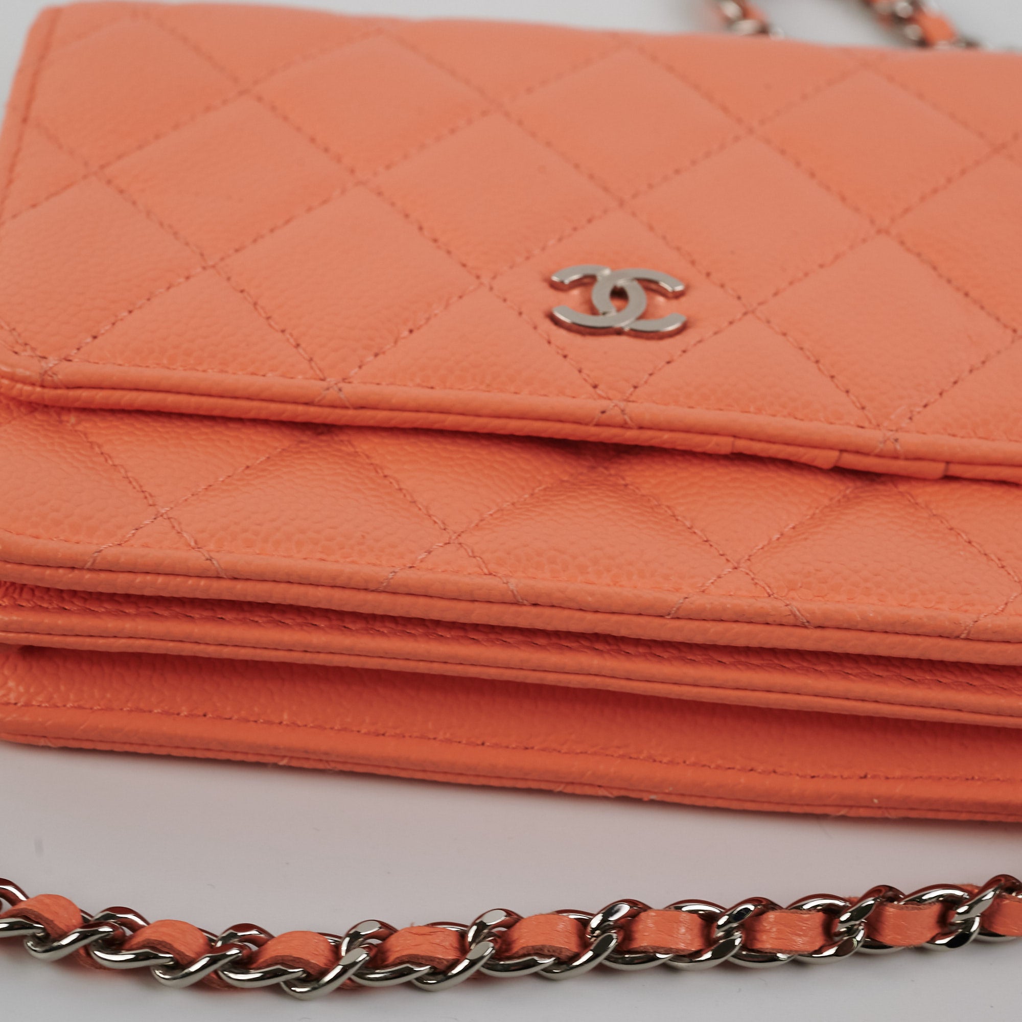 Chanel Caviar Quilted Mini Wallet on Chain in Coral Pink - Elegant Crossbody Bag for Women, Perfect for Parties, Dates & Evening Events