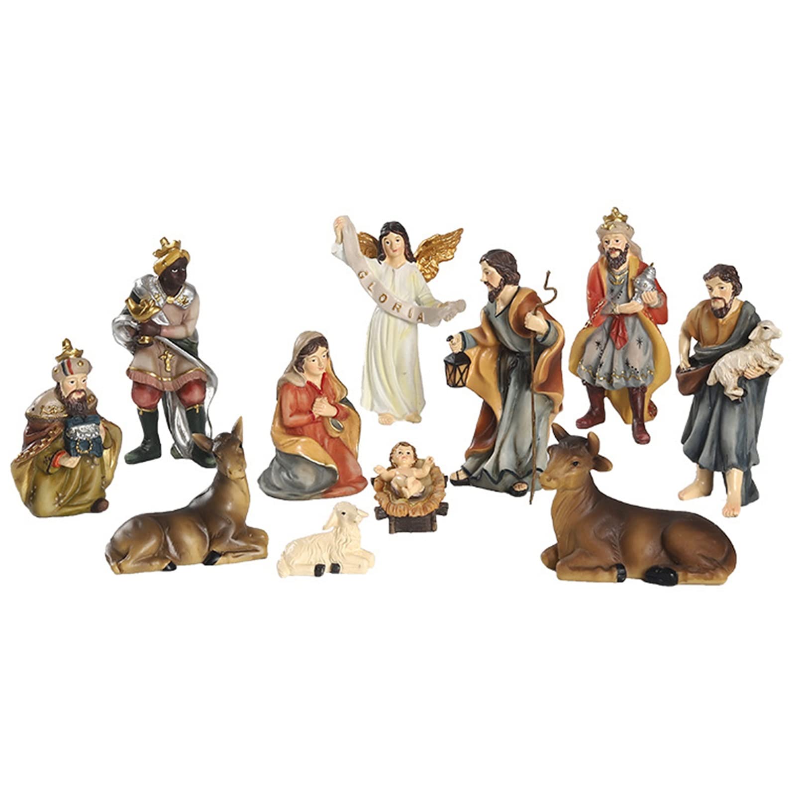 XDJ 11-Piece Jesus Nativity Manger Set - Traditional Christmas Crib Figures, Resin Church Statue for Holy Home of Grace - Perfect for Religious Decor, Holiday Gifts & Home Nativity Displays