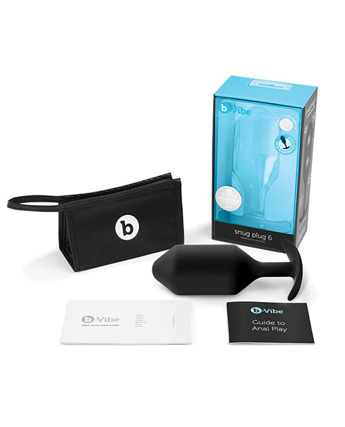 B Vibe Snug Plug 6 - Weighted Silicone Anal Plug for Enhanced Comfort & Pleasure, Black - Perfect for Solo Play & Couples Intimacy