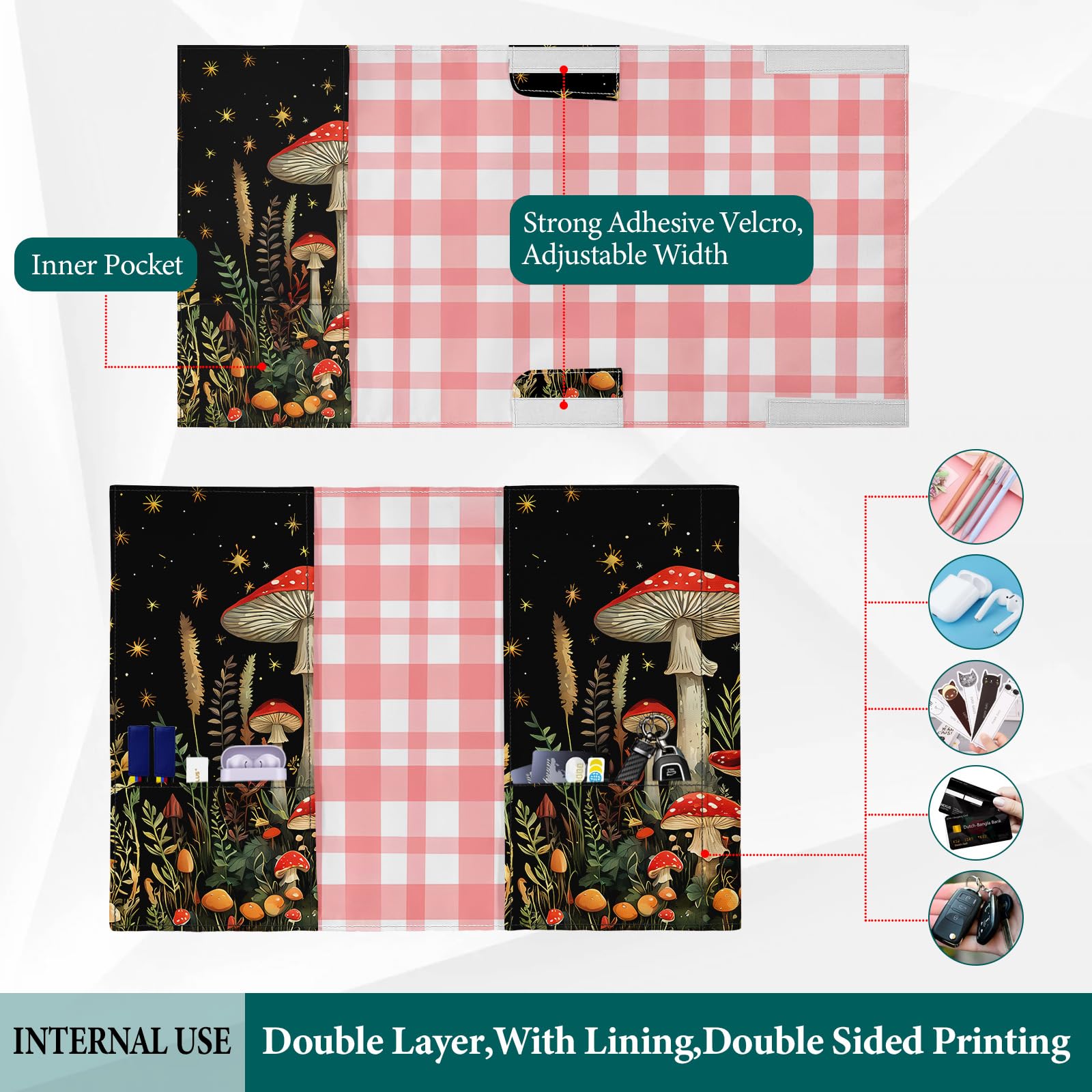 Adjustable Mushroom Paperback Book Cover Protector - Washable Soft Canvas Fabric Book Cover with Bookmark - Double-Sided Print Dust Jacket for Hardcover Bible, Novel & Books - Perfect Gift for Book Lovers (Ideal for Reading, Travel & Book Protection)