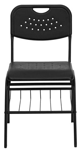 FLASH HERCULES Series 880 lb. Capacity Heavy Duty Plastic Chair with Black Metal Frame & Book Basket - Perfect for Home, Office, Classroom, and Library Use