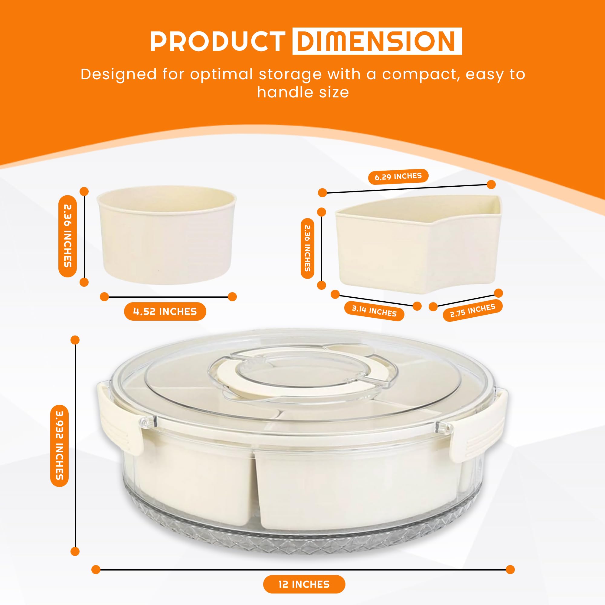 Rotating Snack Box Container - Large Divided Serving Tray with Lid for Kids | Mess-Free Snack Spinner Organizer | Veggie & Fruit Storage Tray for Fridge | Perfect for Parties, School Lunches & Healthy Snacking at Home