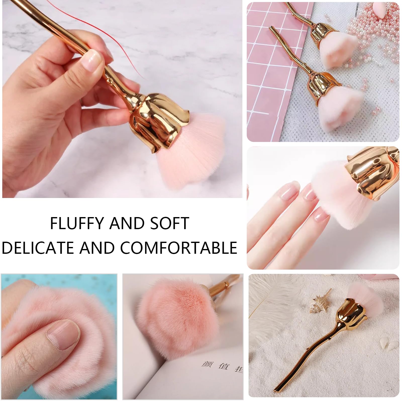 Rose Head Nail Dust Brush for Manicure - Professional Nail Powder Brush with Soft Bristles, Nail Art Accessories for Dust Removal & Makeup Application - Perfect for Home & Salon Nail Care